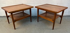 Mid-Century Walnut and Cane Drexel Declaration End Tables by Kipp Stewart
