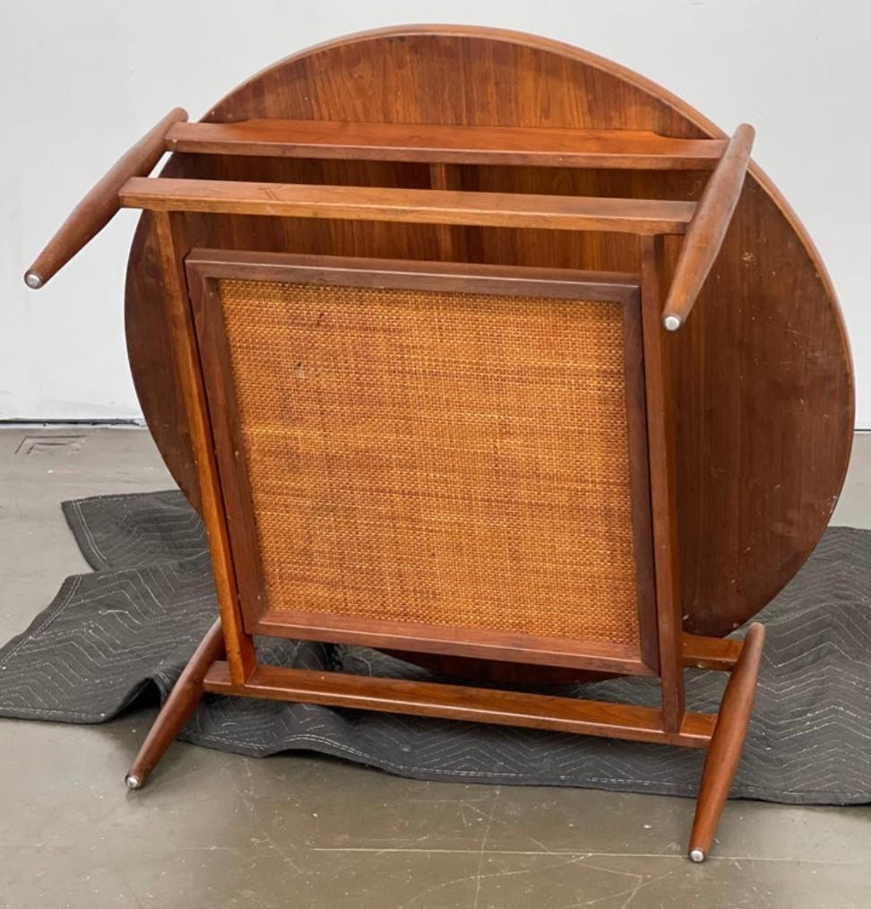 Mid Century Walnut and Cane Floating Round Cocktail Table by Jens Risom In Good Condition In Philadelphia, PA