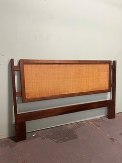 Mid Century Walnut and Cane Headboard