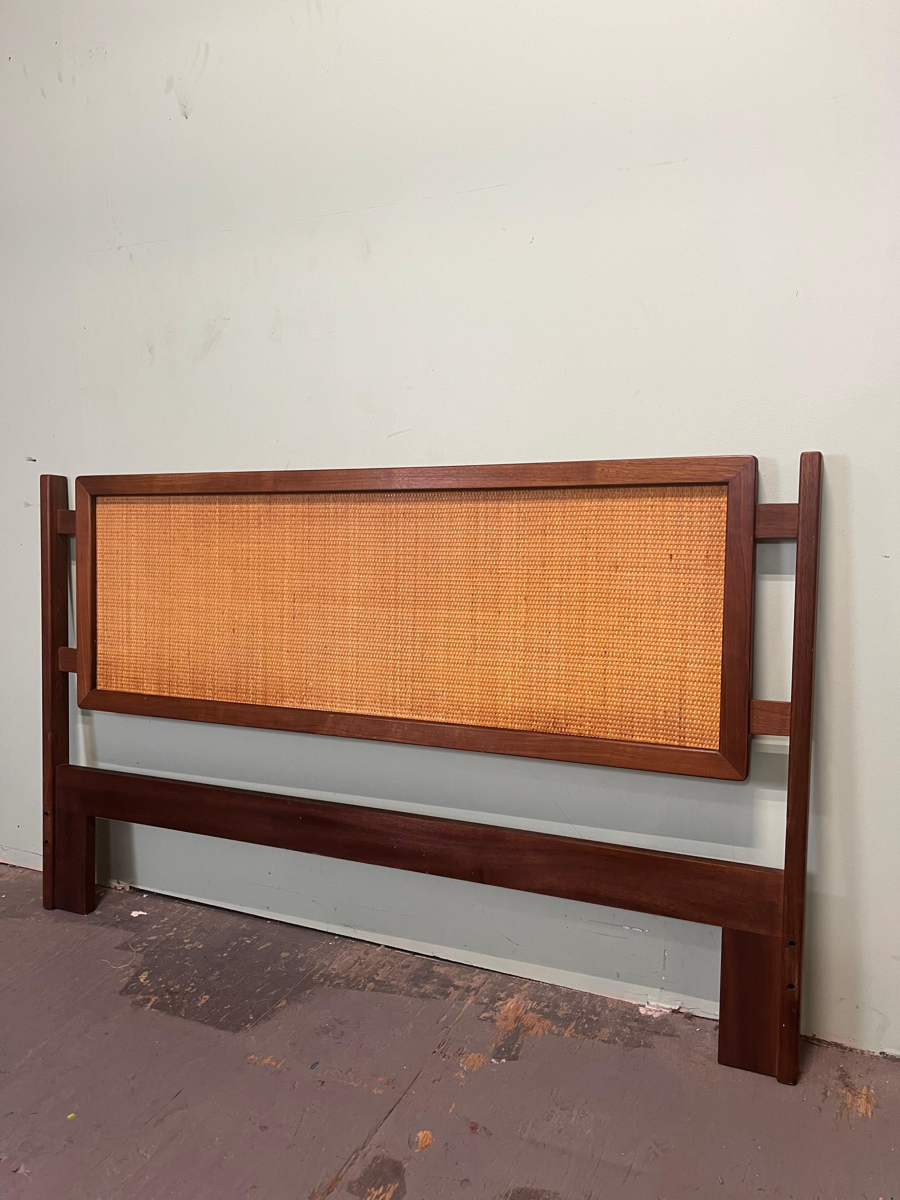 Mid-Century Modern Mid Century Walnut and Cane Headboard For Sale