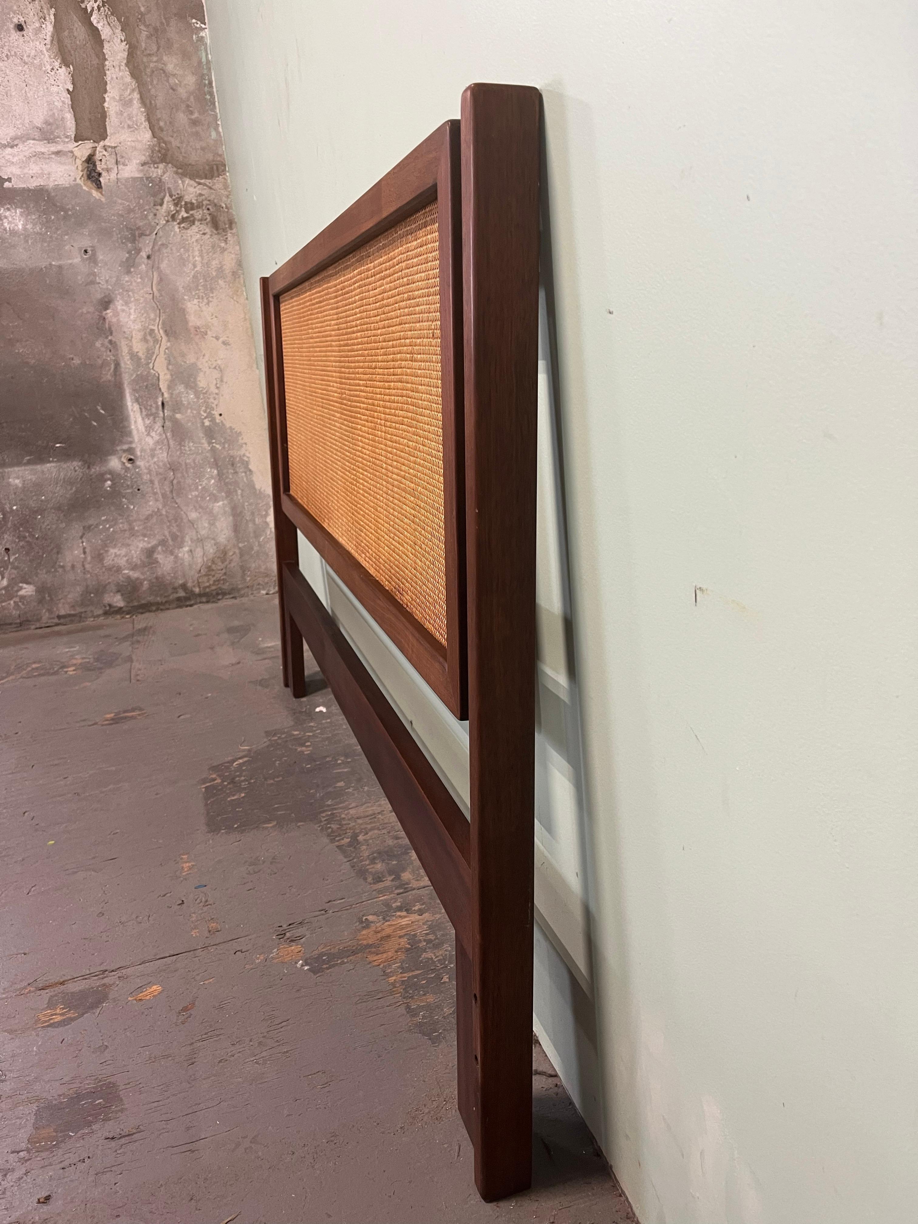 American Mid Century Walnut and Cane Headboard For Sale