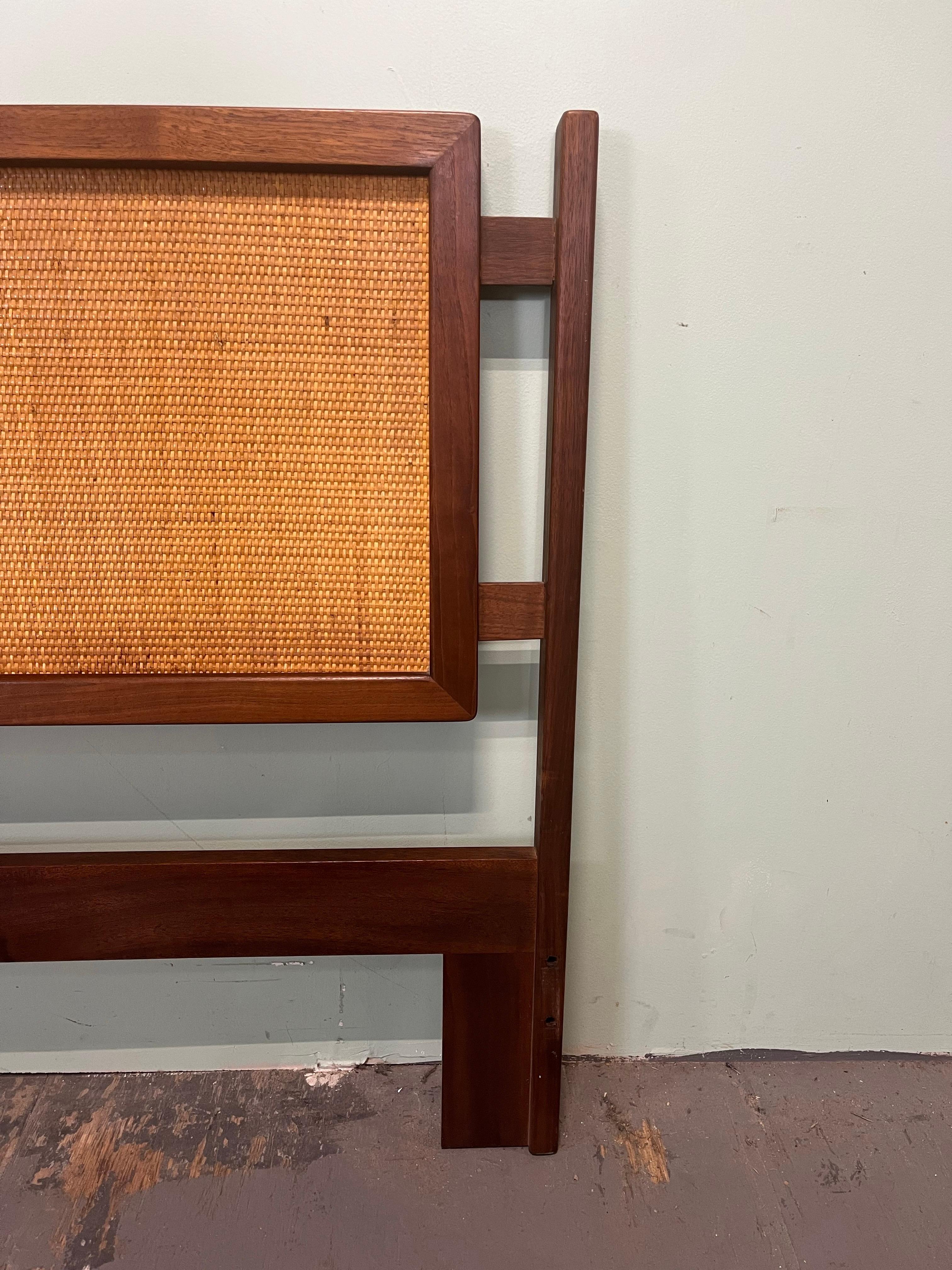 Mid Century Walnut and Cane Headboard In Good Condition For Sale In W Allenhurst, NJ