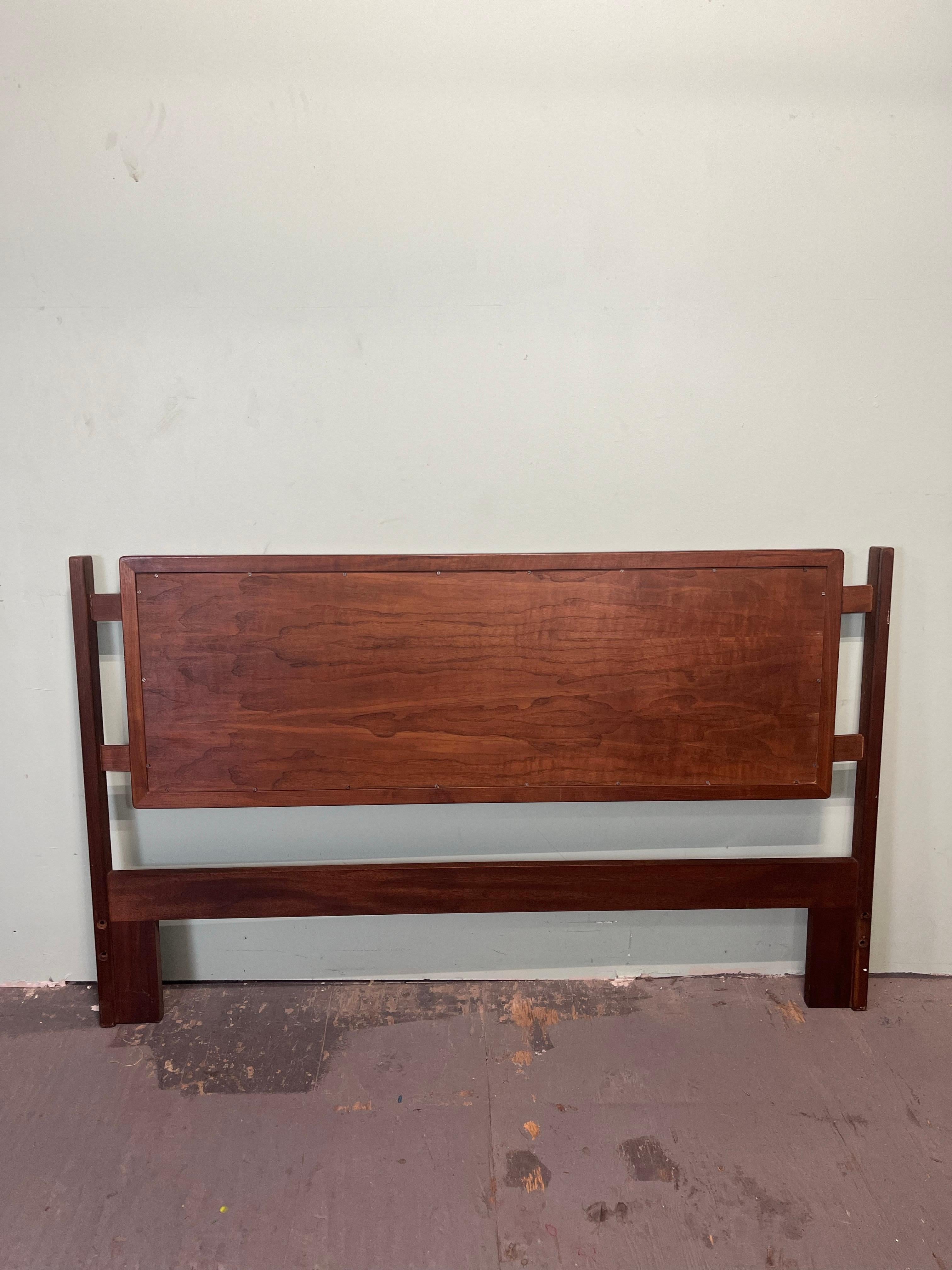 20th Century Mid Century Walnut and Cane Headboard For Sale