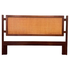 Mid Century Walnut and Cane Headboard