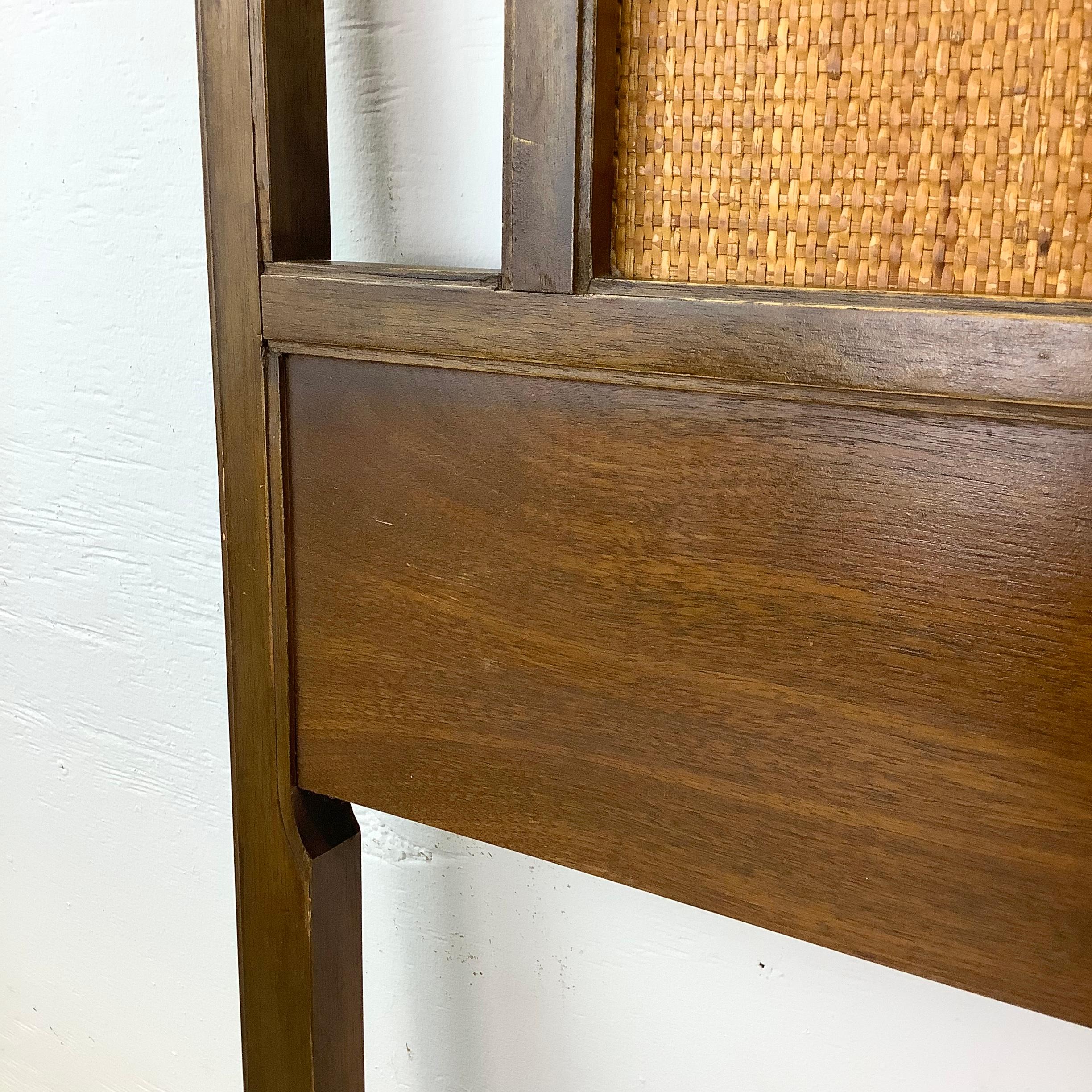 Mid-Century Walnut and Cane Headboard- King For Sale 7