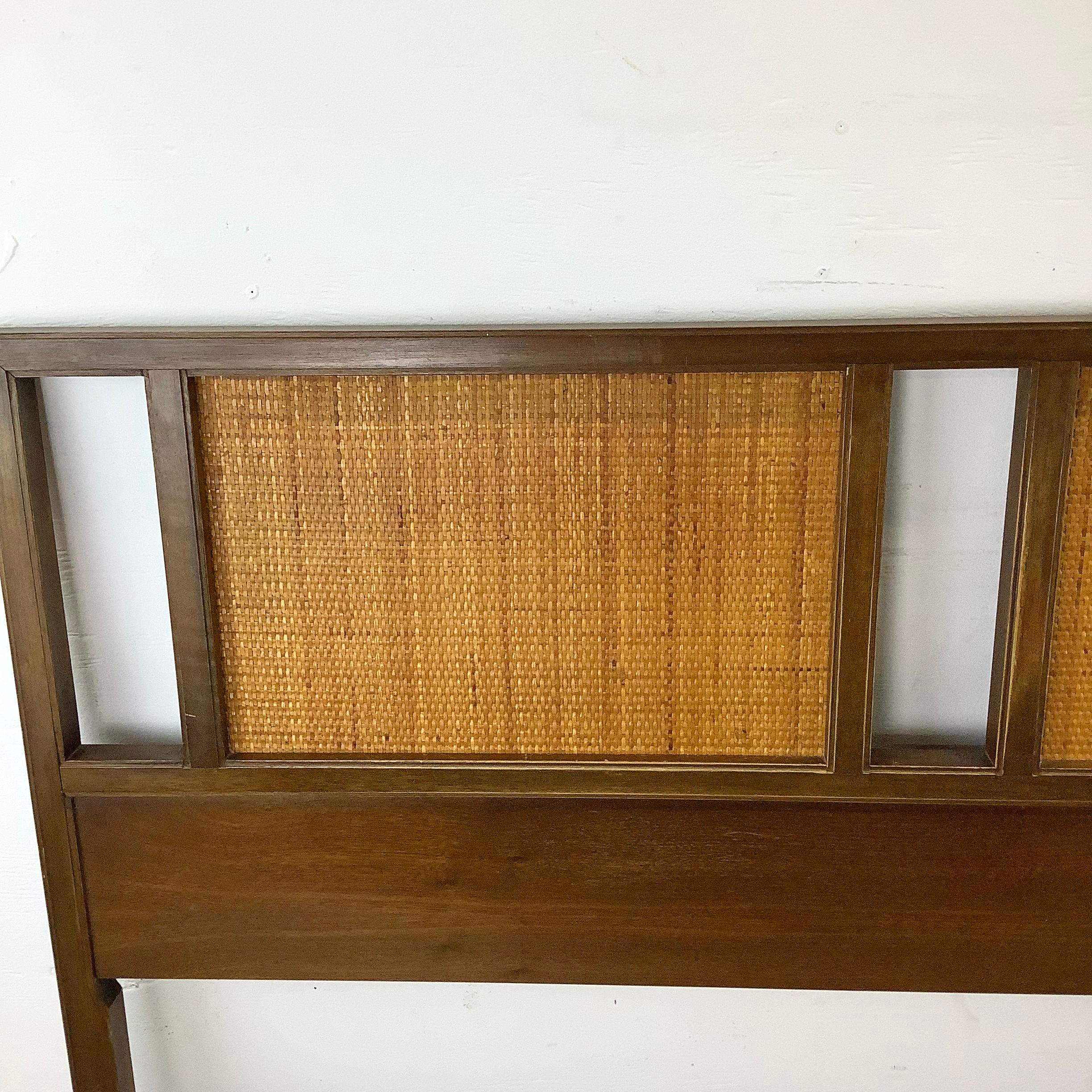 Unknown Mid-Century Walnut and Cane Headboard- King For Sale