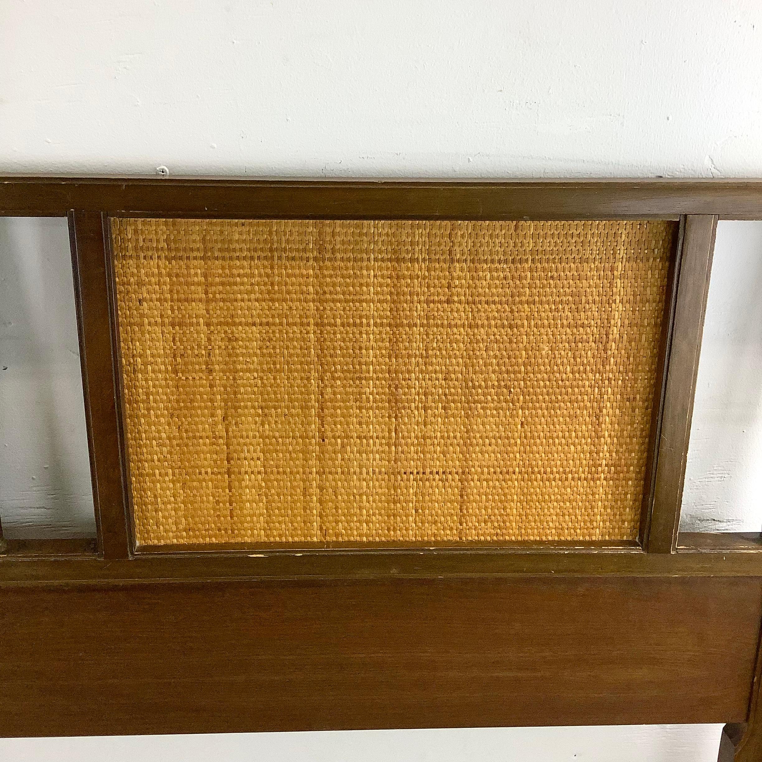 Other Mid-Century Walnut and Cane Headboard- King For Sale