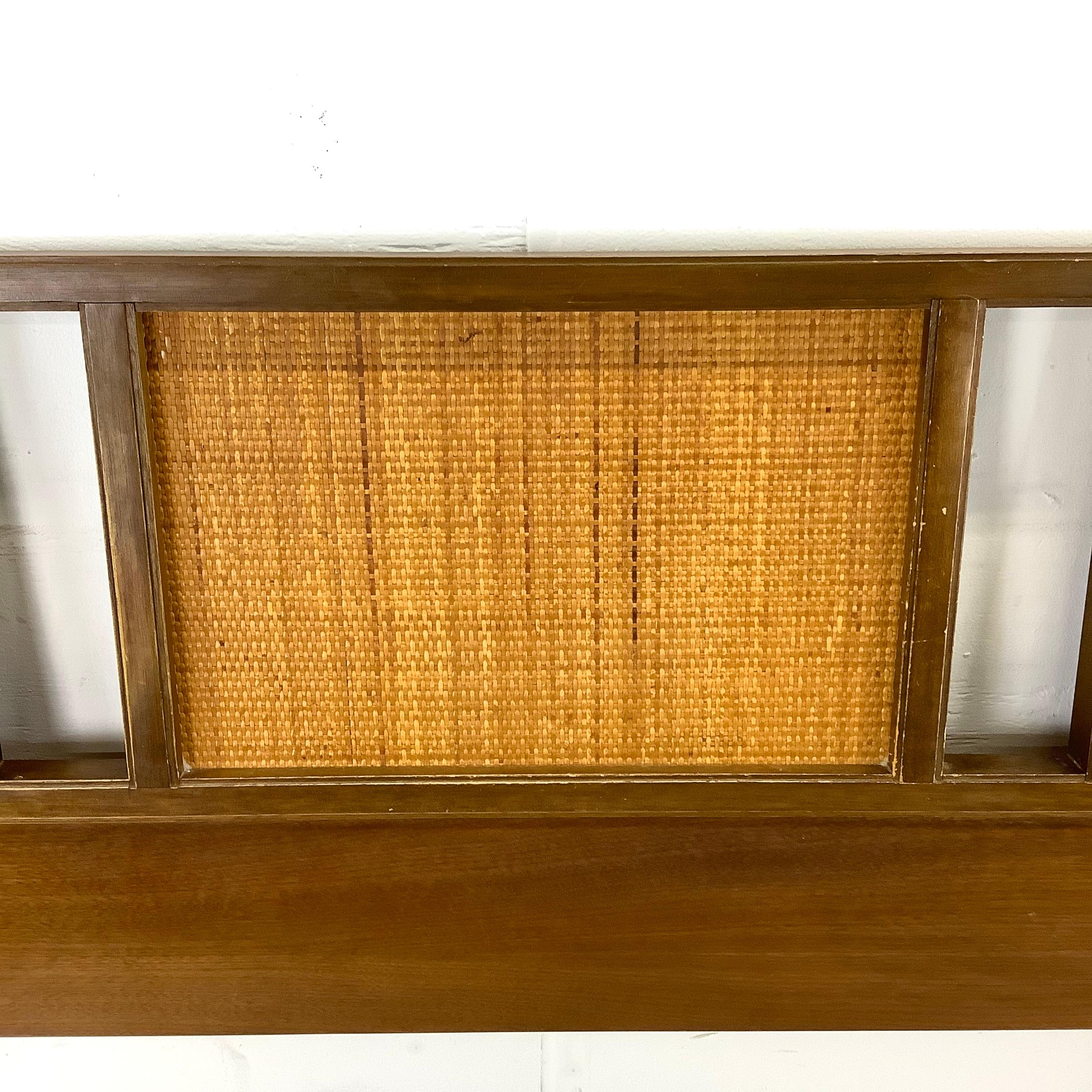 Mid-Century Walnut and Cane Headboard- King In Good Condition For Sale In Trenton, NJ