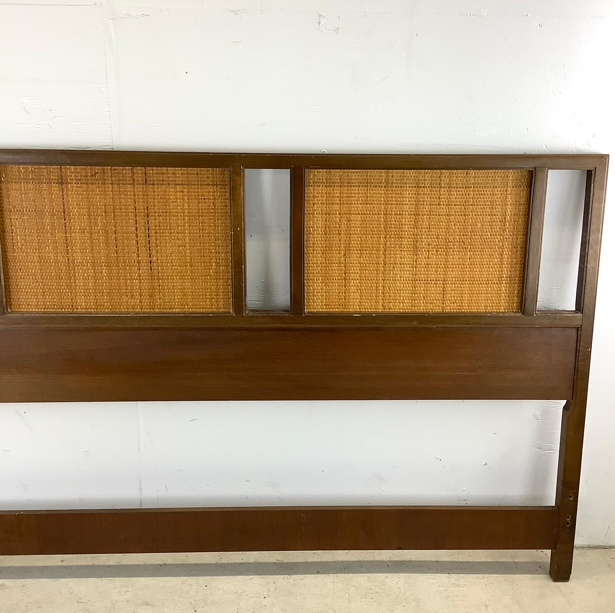 Mid-Century Walnut and Cane Headboard- King For Sale 1