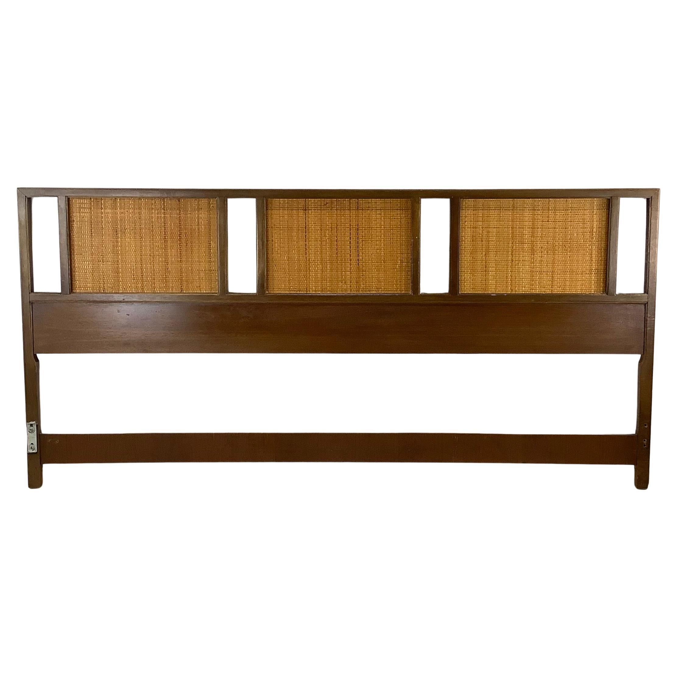 Mid-Century Walnut and Cane Headboard- King For Sale