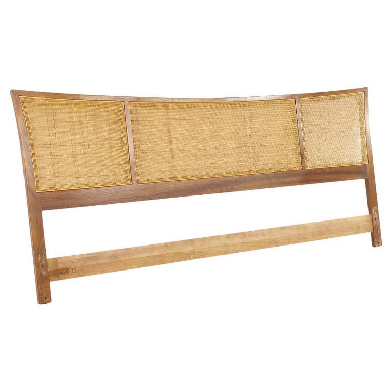 Mid Century Walnut and Cane King Headboard at 1stDibs