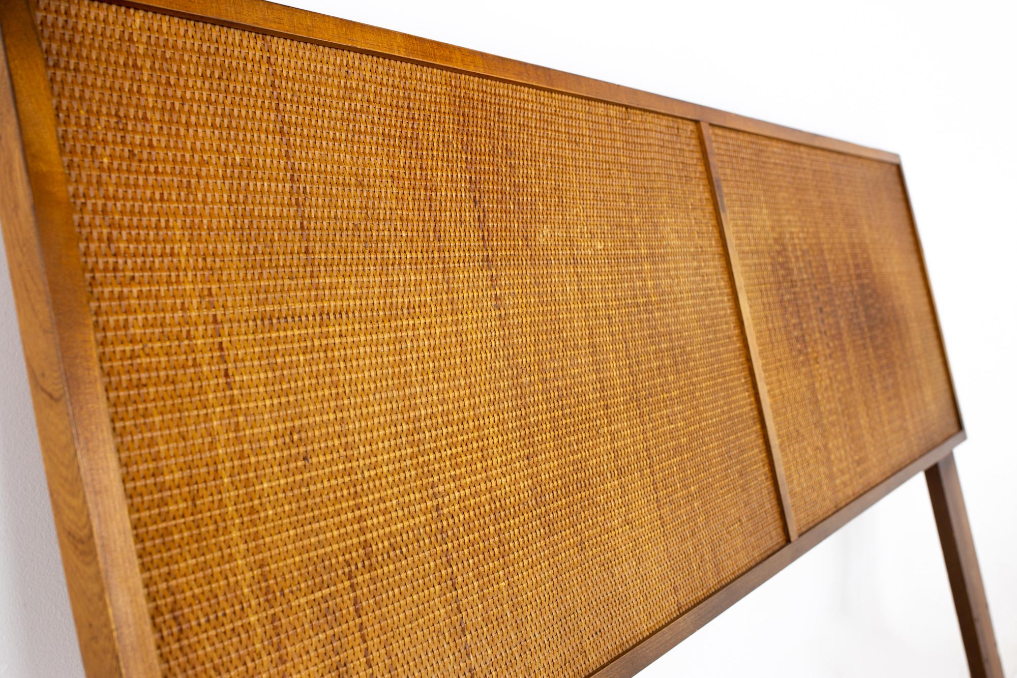 Mid-Century Modern Mid Century Walnut and Cane Queen Headboard For Sale