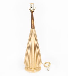 Mid Century Walnut and Ceramic Pottery Cone Table Lamp