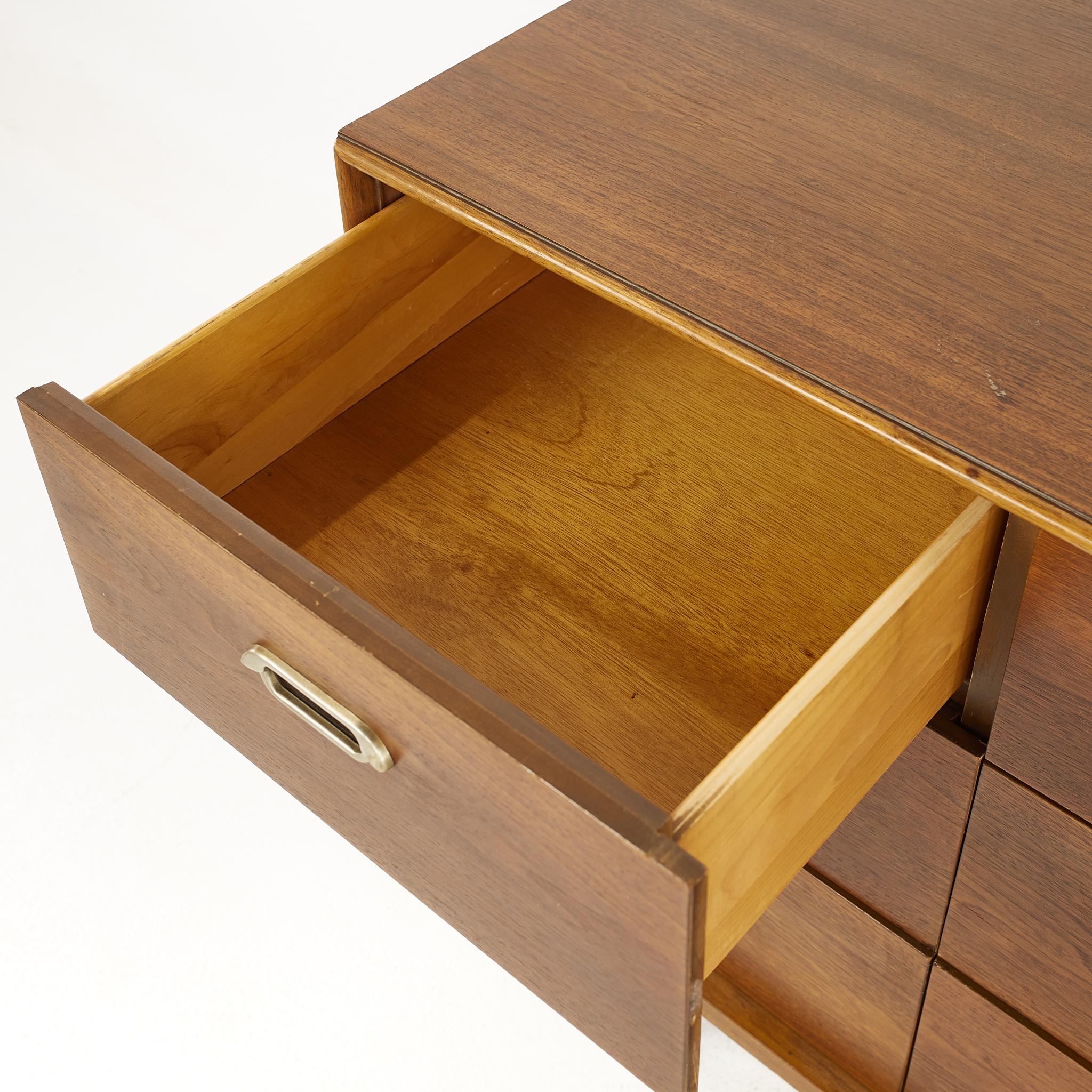 Mid Century Walnut and Chrome 9 Drawer Lowboy Dresser 1