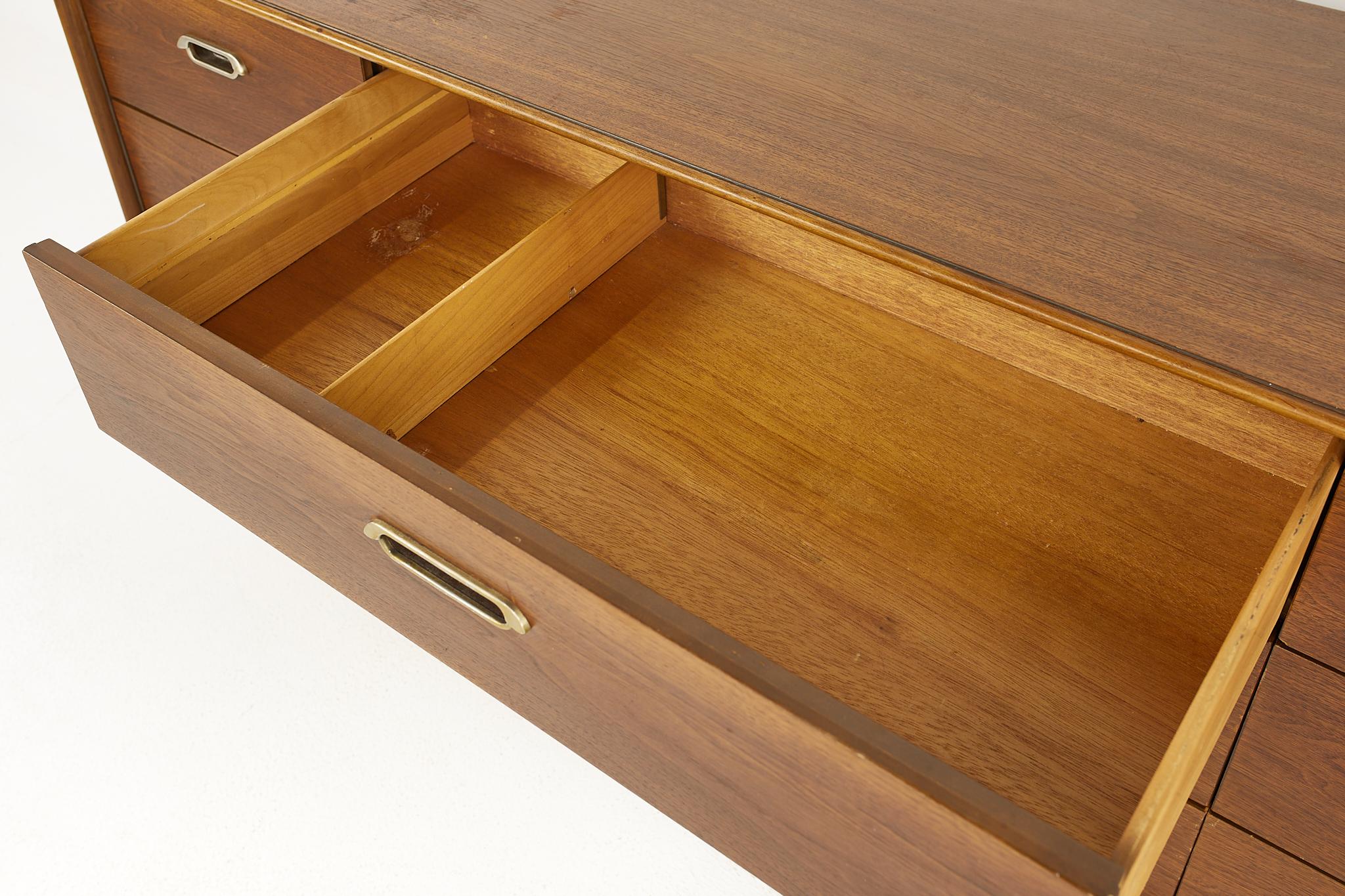 Mid Century Walnut and Chrome 9 Drawer Lowboy Dresser 2