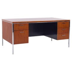 Bureau de direction en noyer et chrome du milieu du siècle