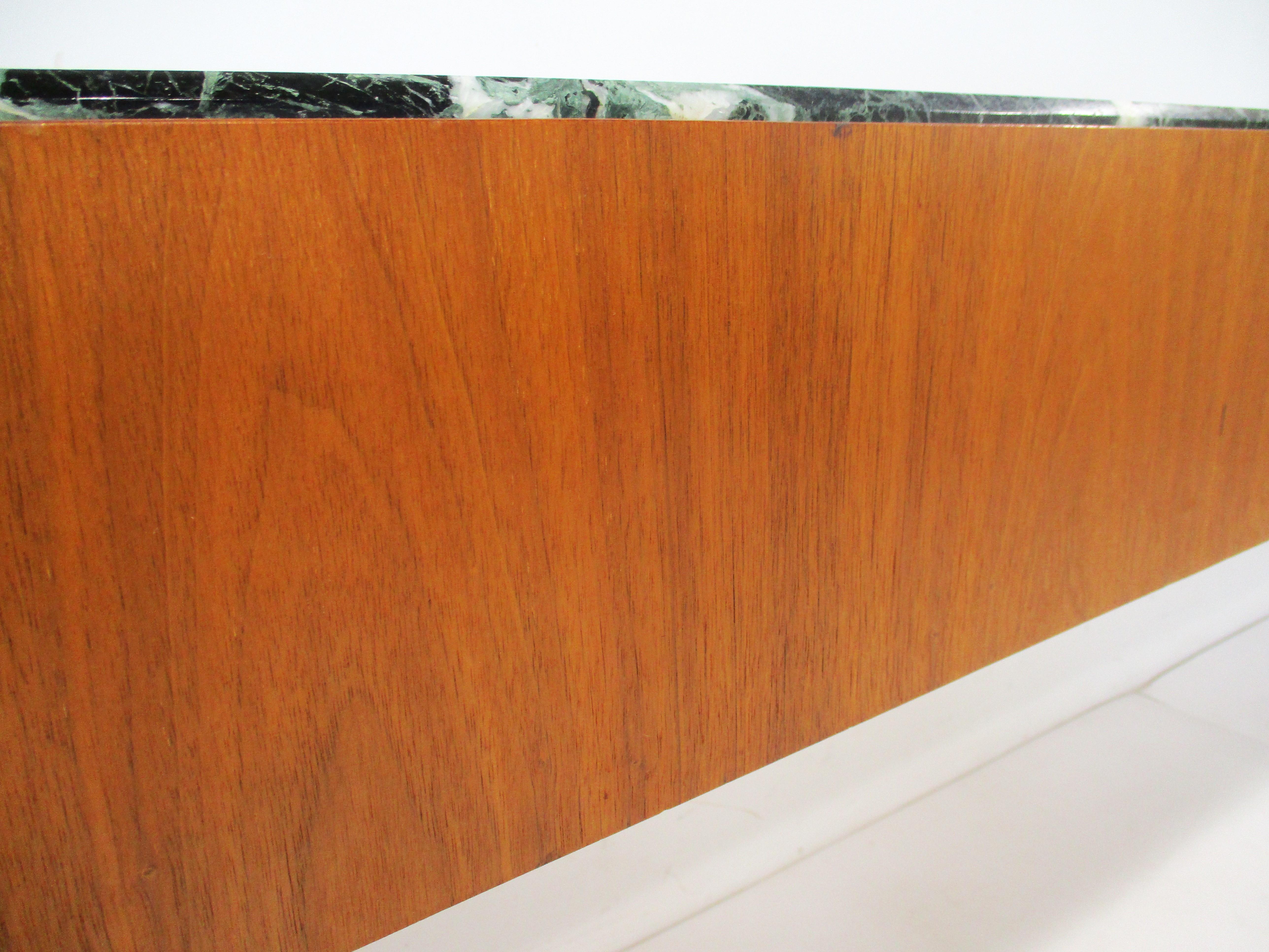 Mid Century Walnut and Dark Green Marble Console Table  5