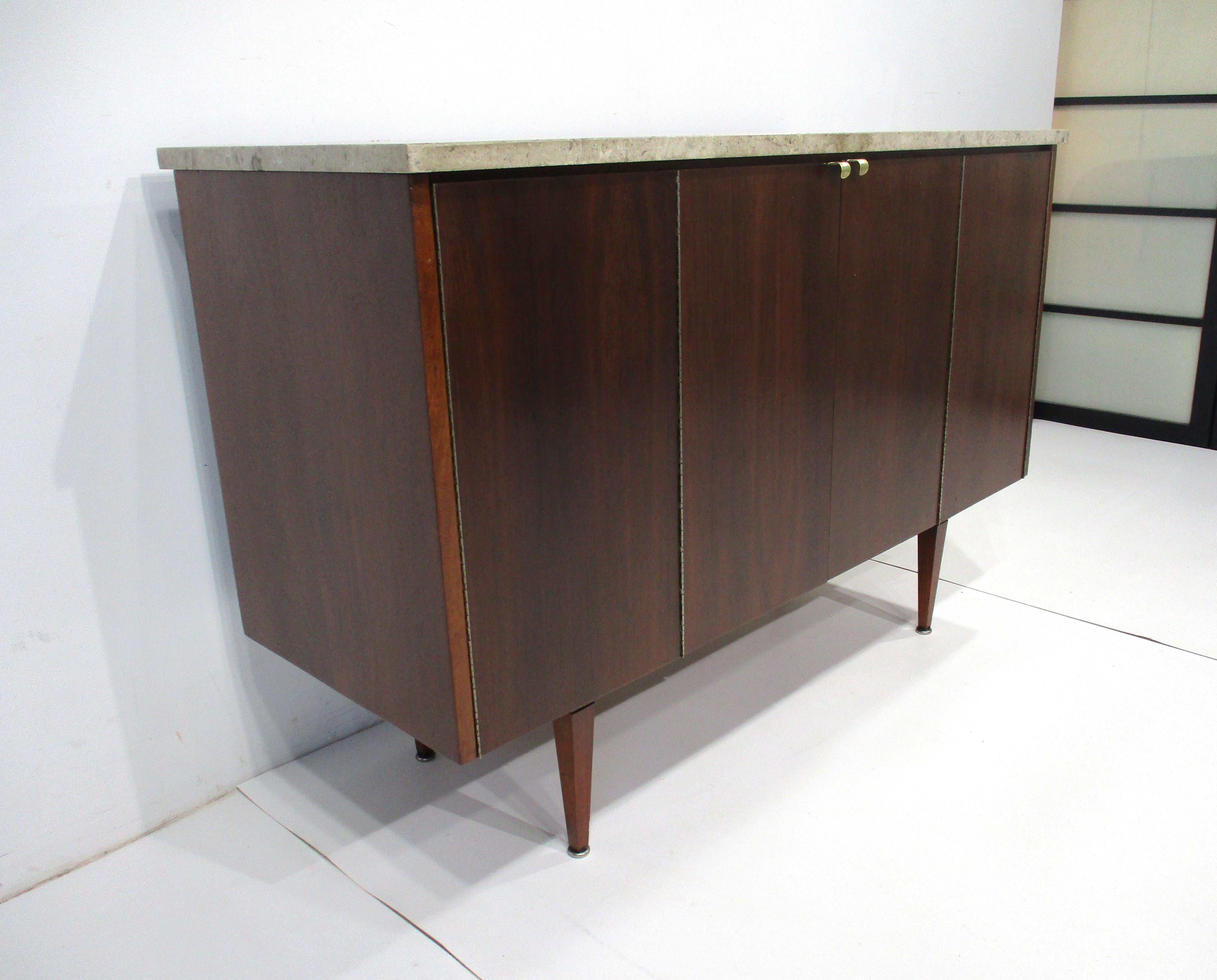 Mid Century Walnut and Fossil Marble Topped Bar Cabinet  For Sale 6