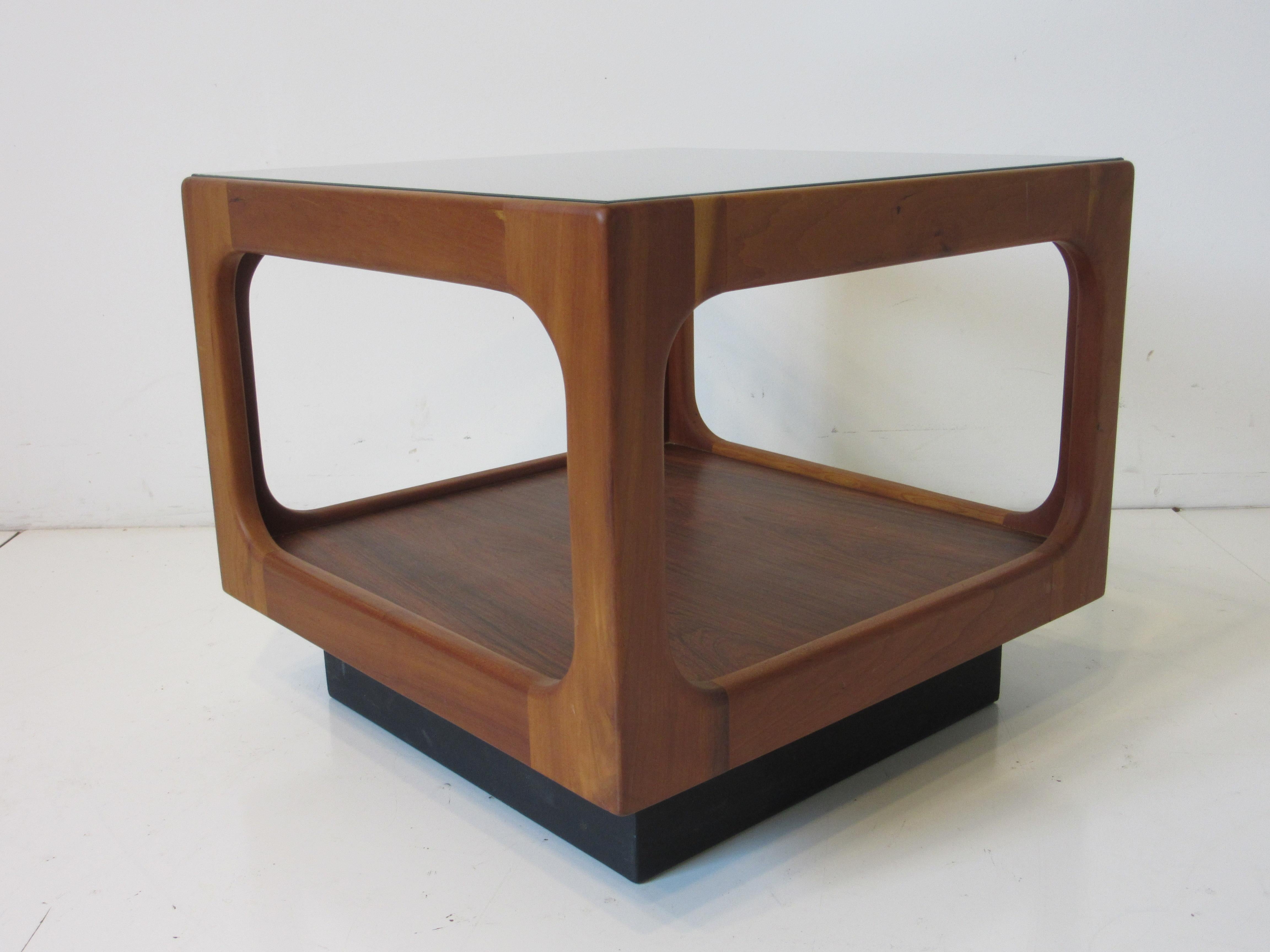 Mid-Century Modern Mid Century Walnut and Glass Cube Side Table