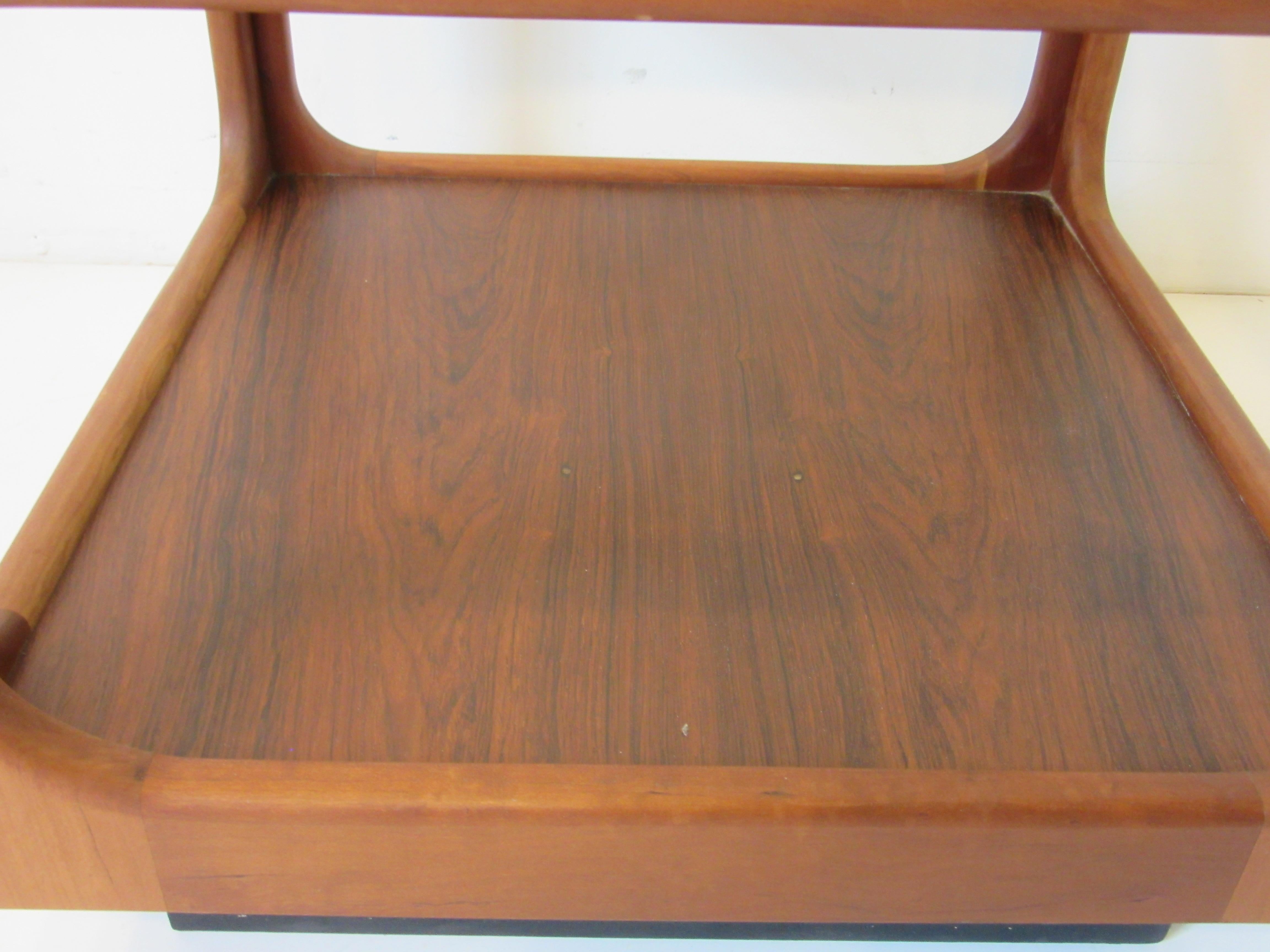 20th Century Mid Century Walnut and Glass Cube Side Table
