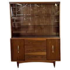 Mid Century Walnut and Glass Hutch