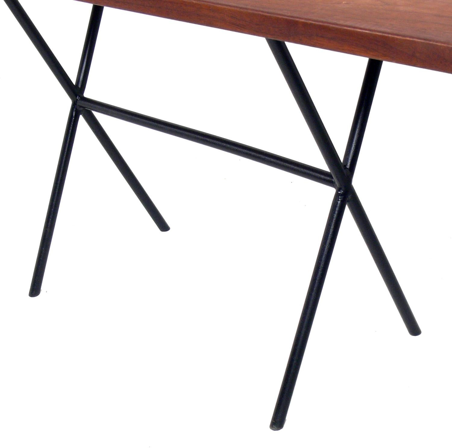 American Midcentury Walnut and Iron X-Base Console Table