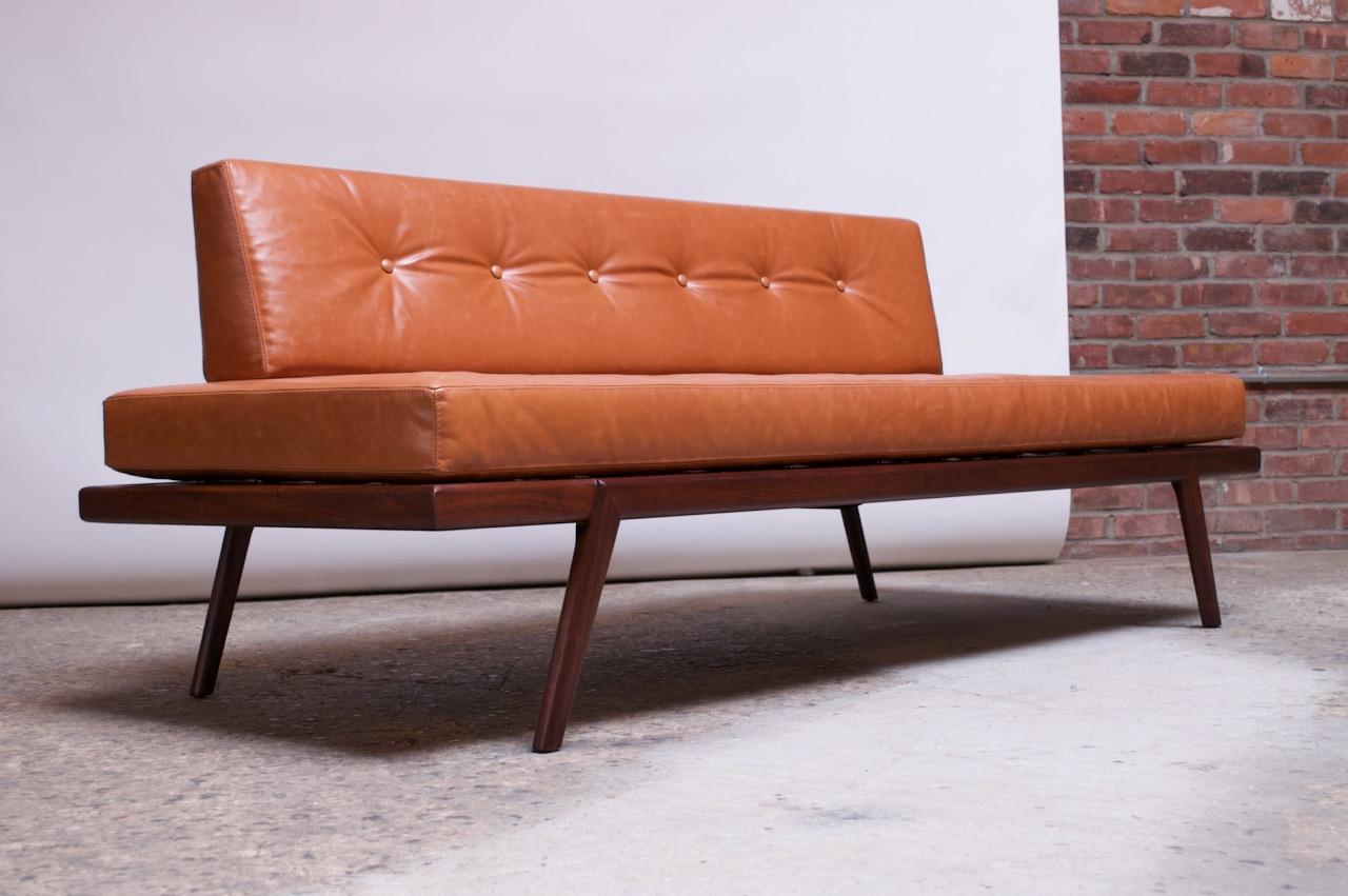 Mid-Century Modern Midcentury Walnut and Leather Daybed / Settee by Mel Smilow