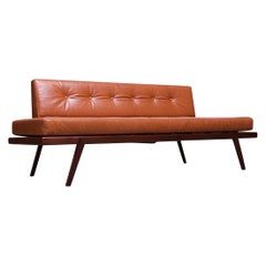 Vintage Midcentury Walnut and Leather Daybed / Settee by Mel Smilow