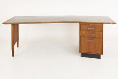 Mid Century Walnut and Leather Top Boomerang Desk