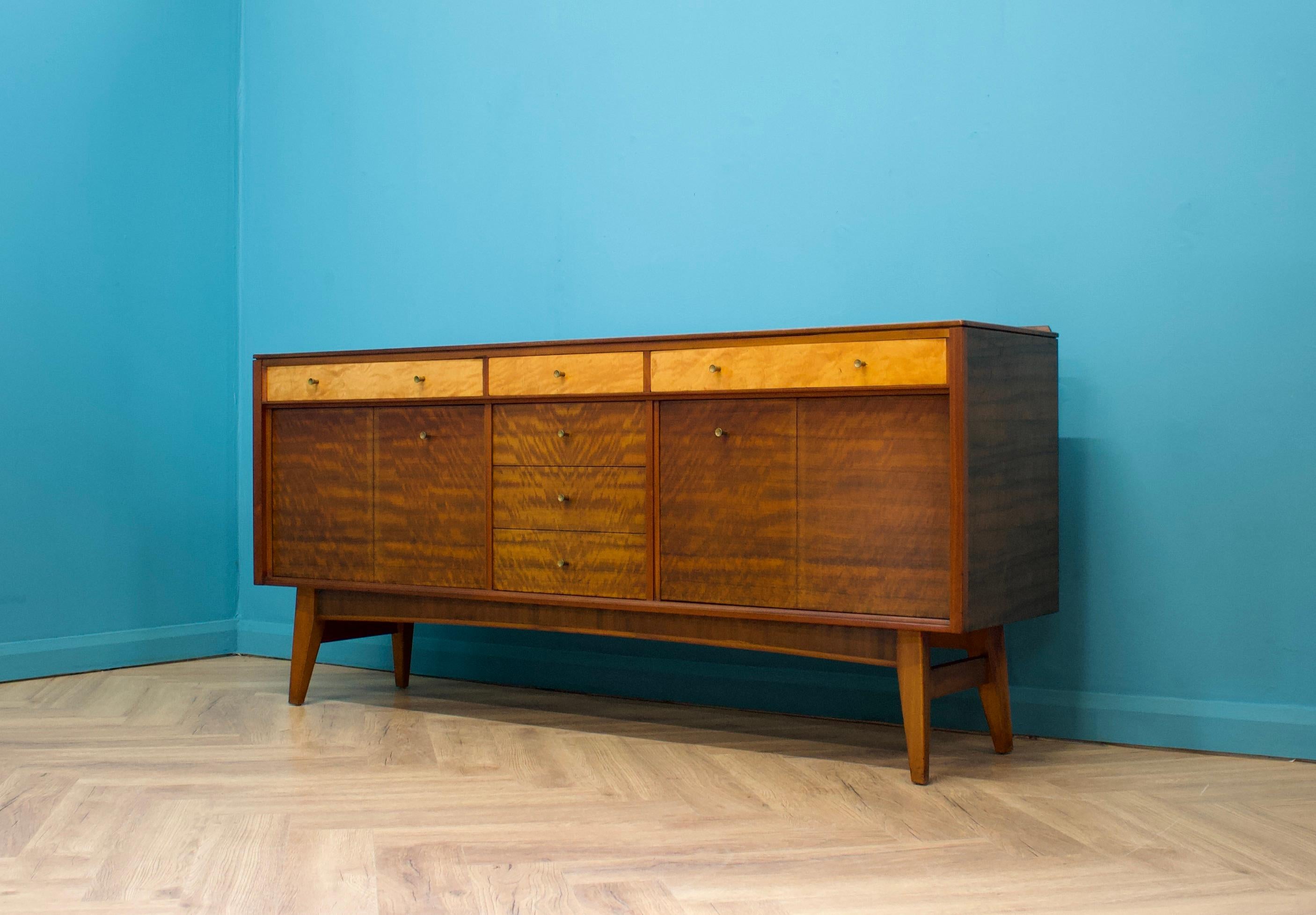 British Mid Century Walnut and Maple Sideboard, 1960s