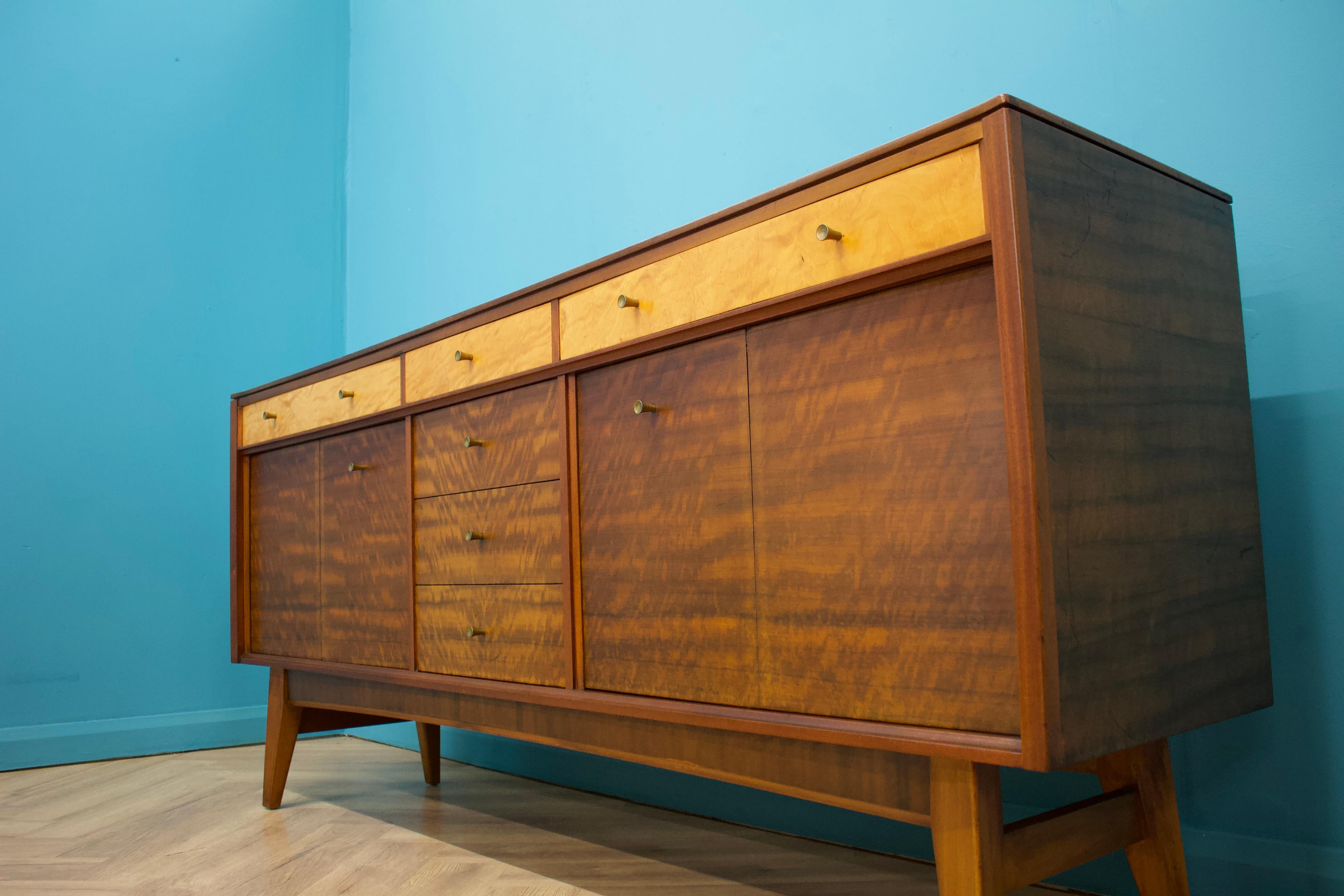 Mid Century Walnut and Maple Sideboard, 1960s In Good Condition In South Shields, GB