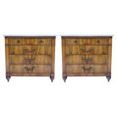 Mid-Century Walnut and Marble Side Tables / Chests by Widdicomb, Pair
