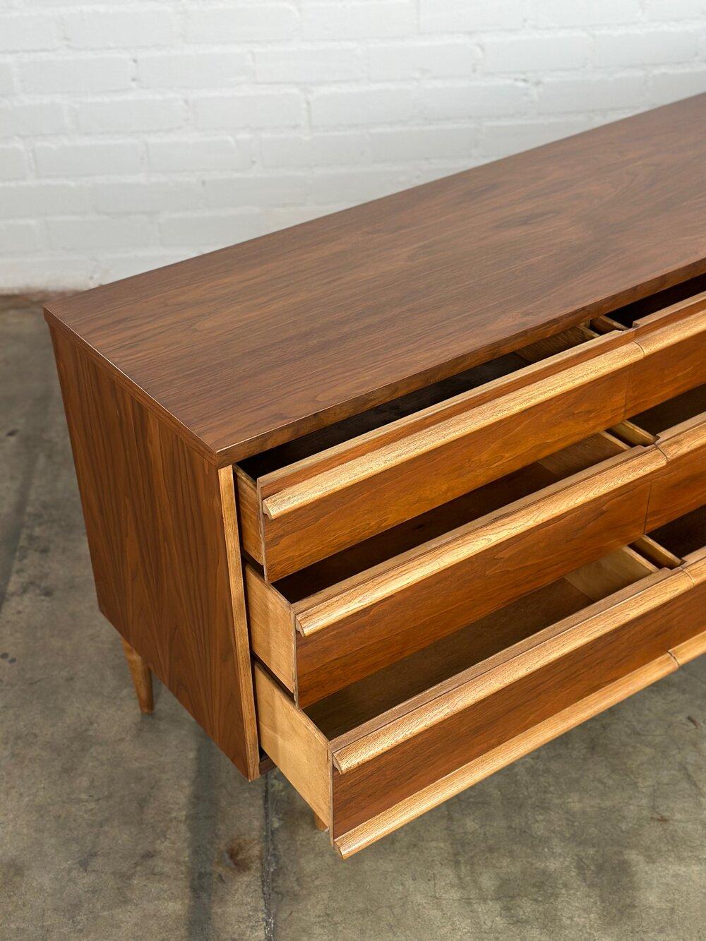 Mid-Century Modern Midcentury Walnut and Oak Dresser by Bassett Furniture