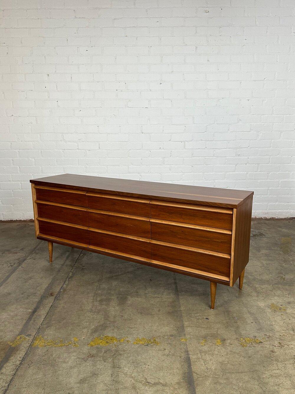 American Midcentury Walnut and Oak Dresser by Bassett Furniture