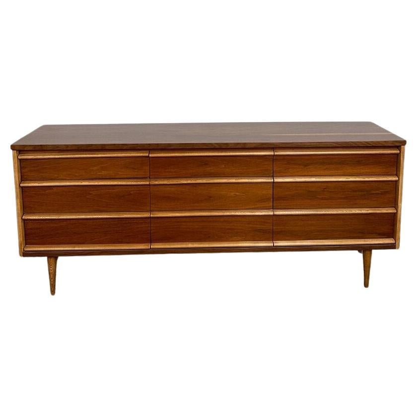 Midcentury Walnut and Oak Dresser by Bassett Furniture