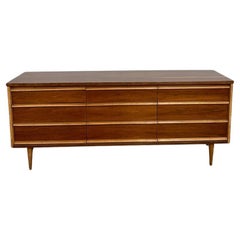 Vintage Midcentury Walnut and Oak Dresser by Bassett Furniture