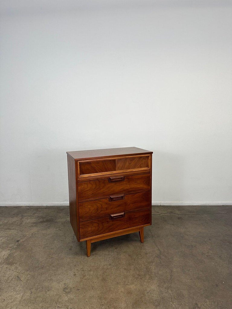 Midcentury Walnut and Oak Wood Highboy Dresser For Sale at 1stDibs