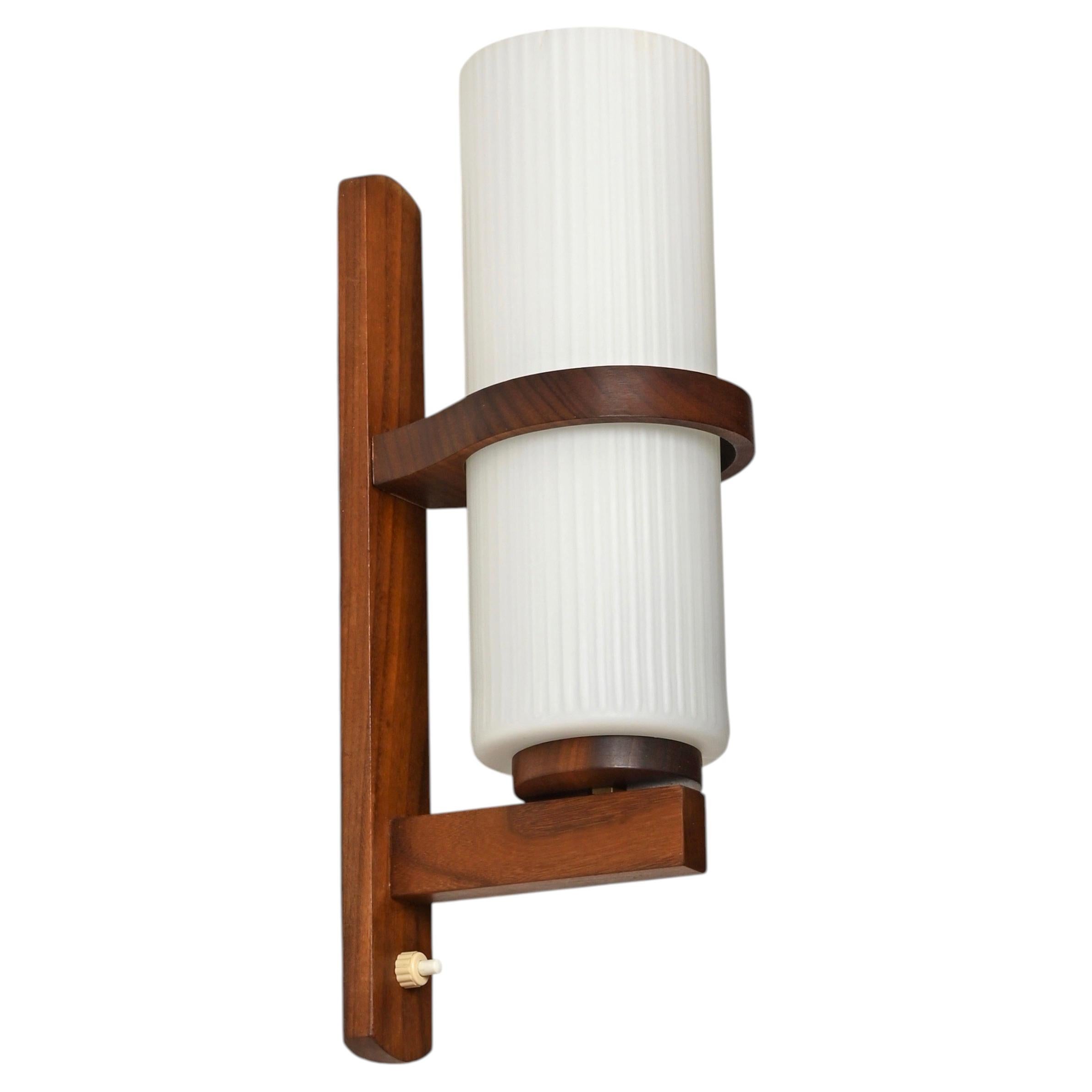 Mid-Century Walnut and Opaline Glass Wall Sconce, Italy, 1960s