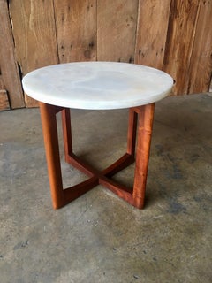 Midcentury Walnut and Onyx Side Table