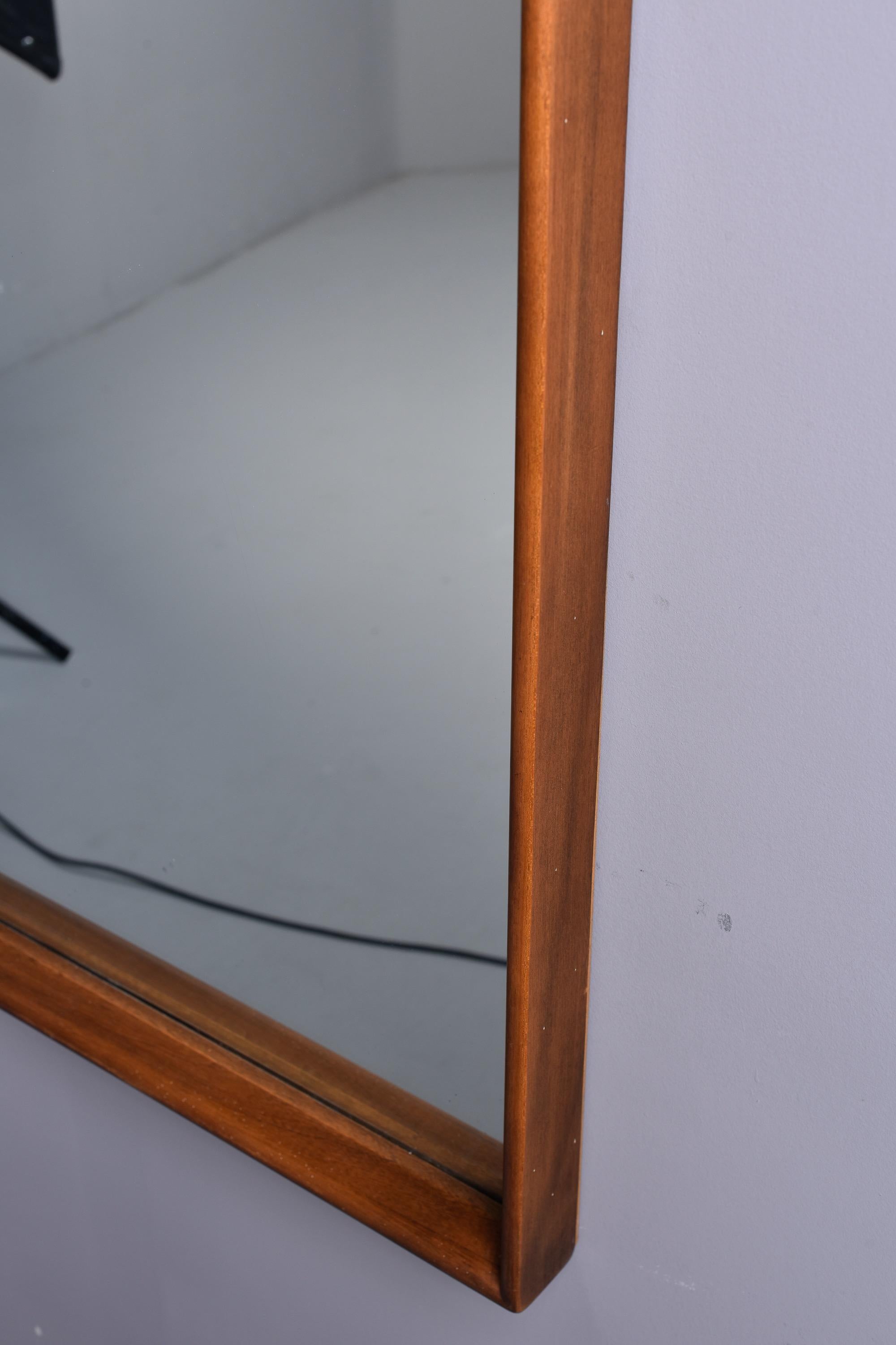 Mid Century Walnut and Pecan Framed Mirror with Beveled Edges For Sale 4