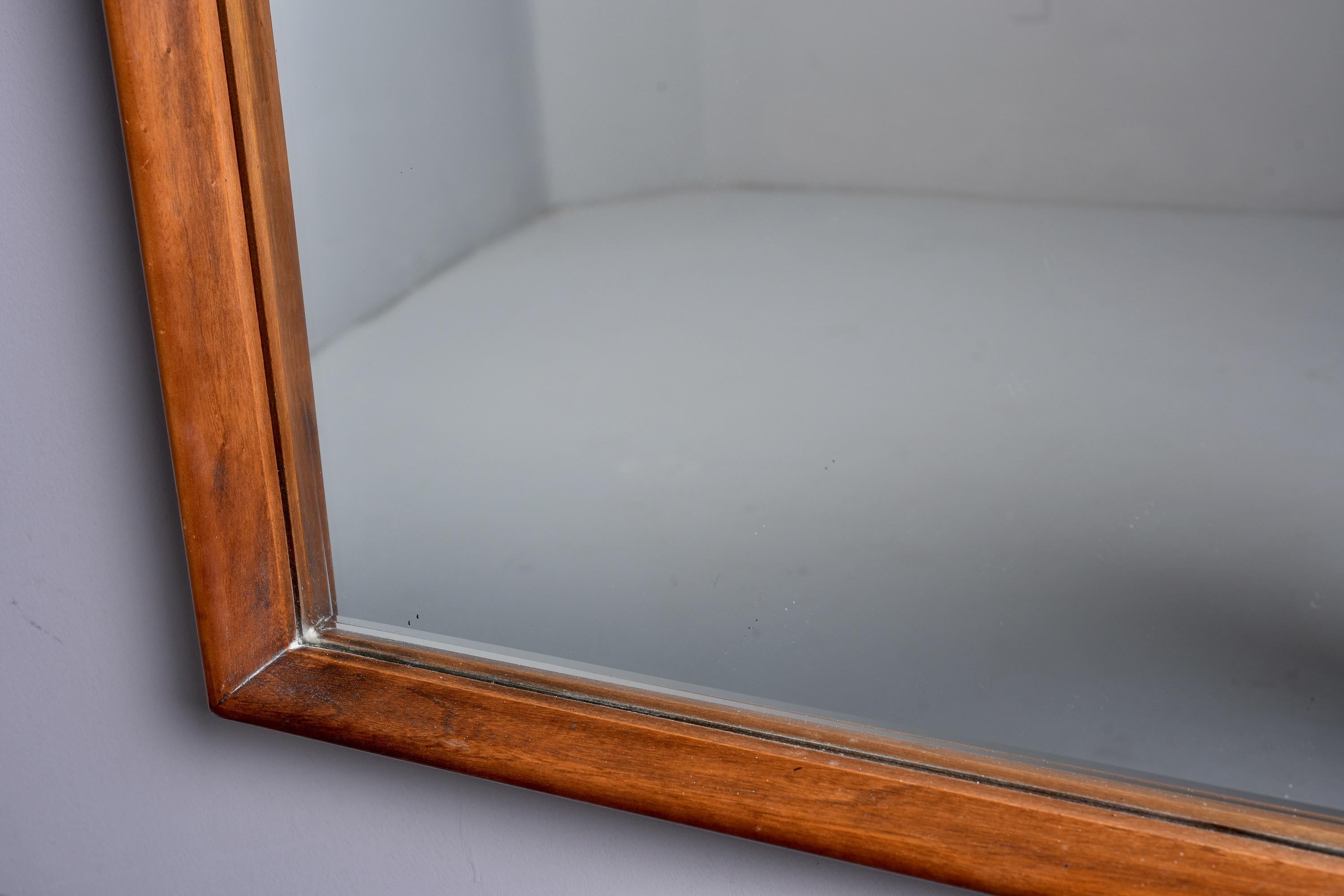 Mid Century Walnut and Pecan Framed Mirror with Beveled Edges For Sale 5