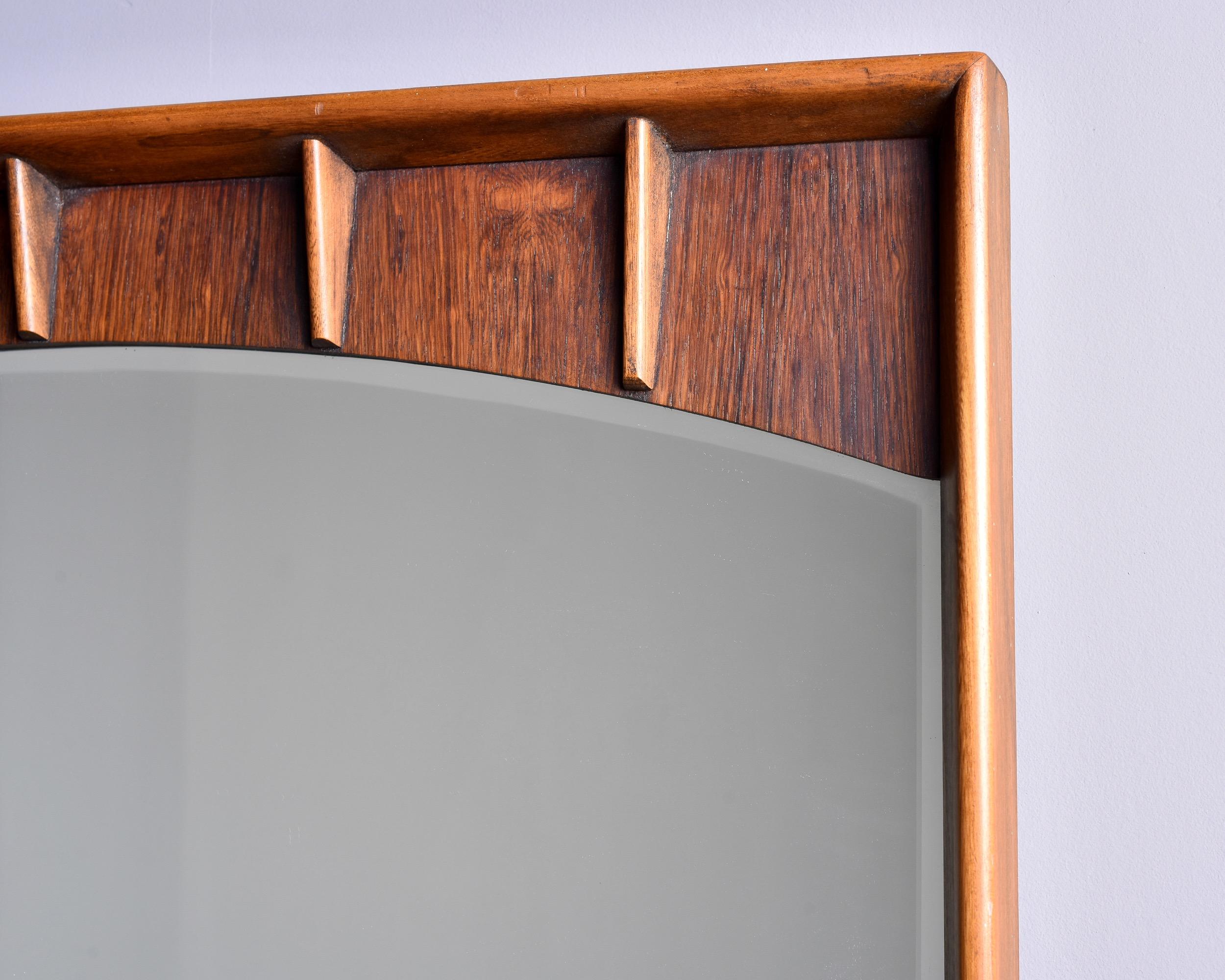 Mid Century Walnut and Pecan Framed Mirror with Beveled Edges For Sale 7