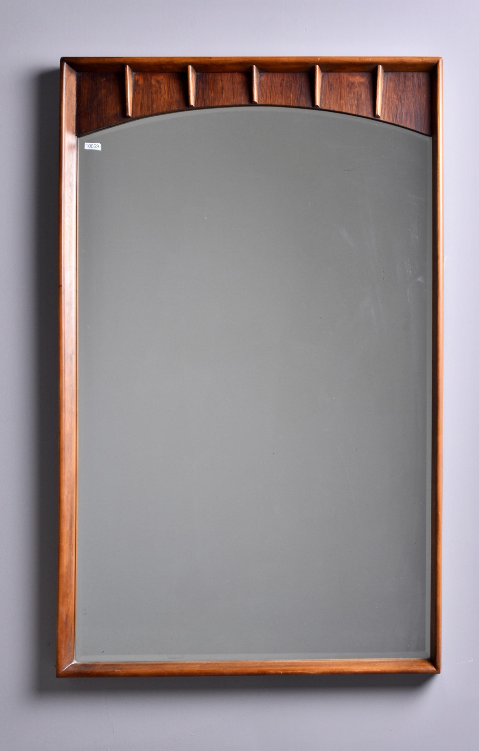 Mid-Century Modern Mid Century Walnut and Pecan Framed Mirror with Beveled Edges For Sale