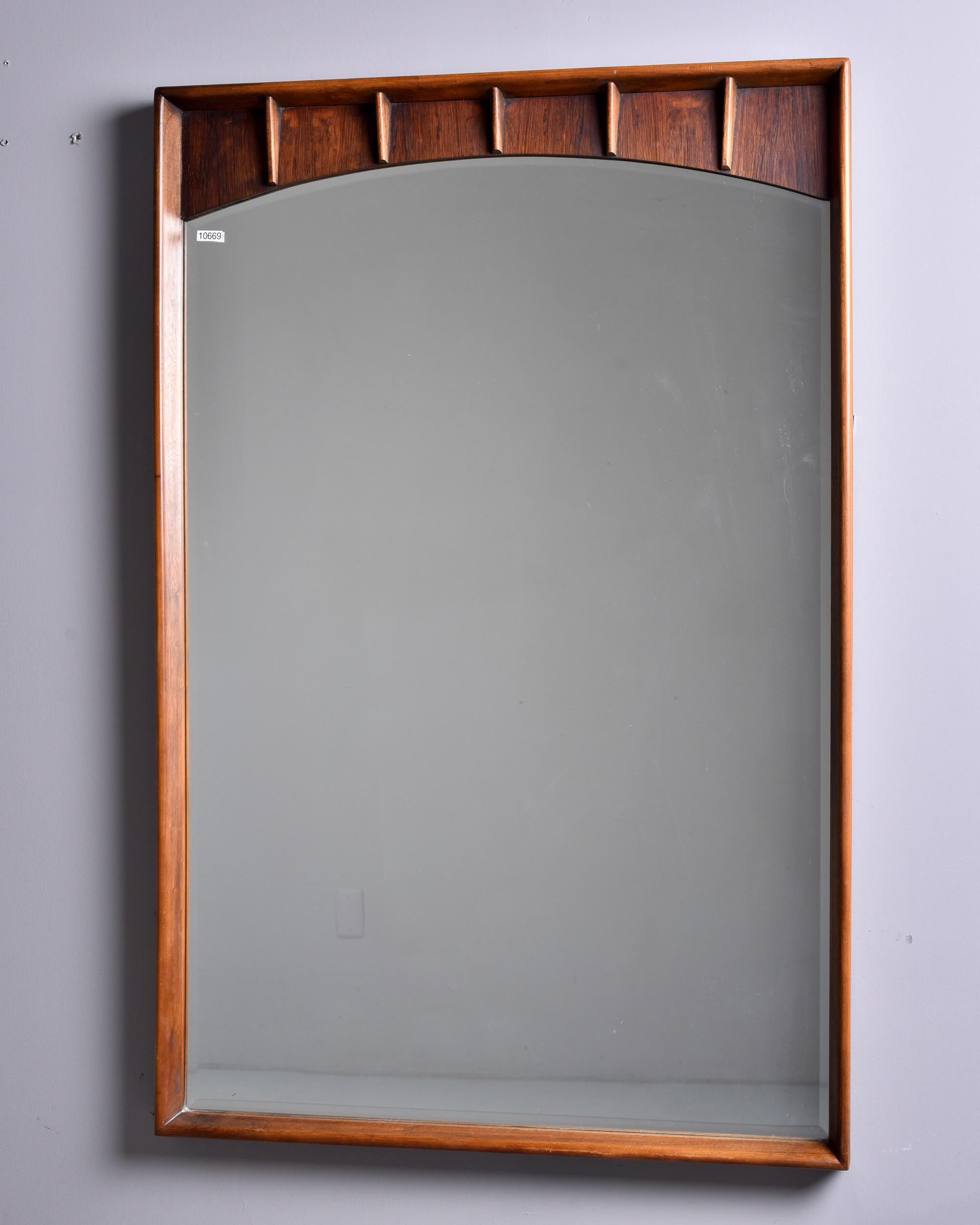 20th Century Mid Century Walnut and Pecan Framed Mirror with Beveled Edges For Sale