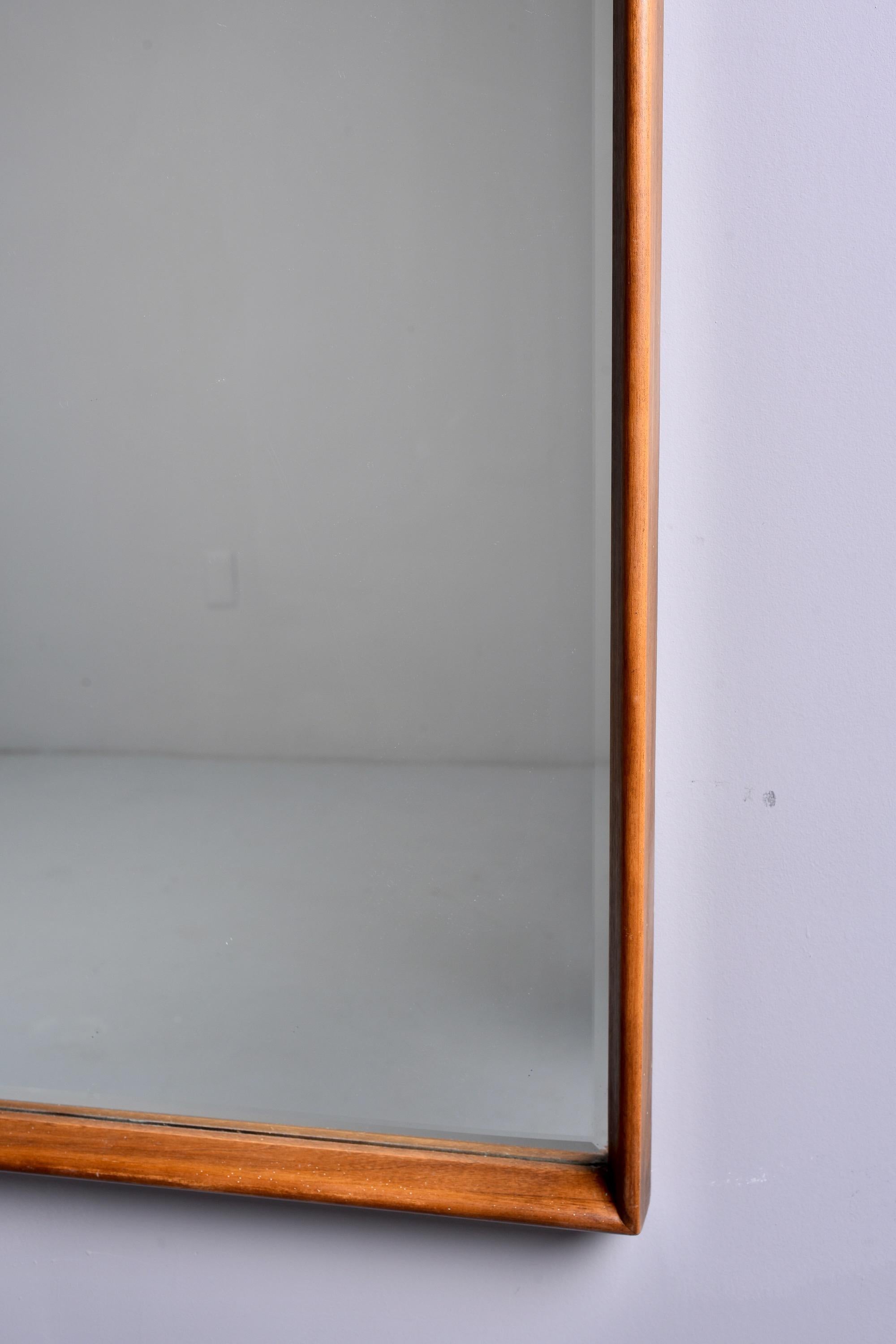 Mid Century Walnut and Pecan Framed Mirror with Beveled Edges For Sale 2
