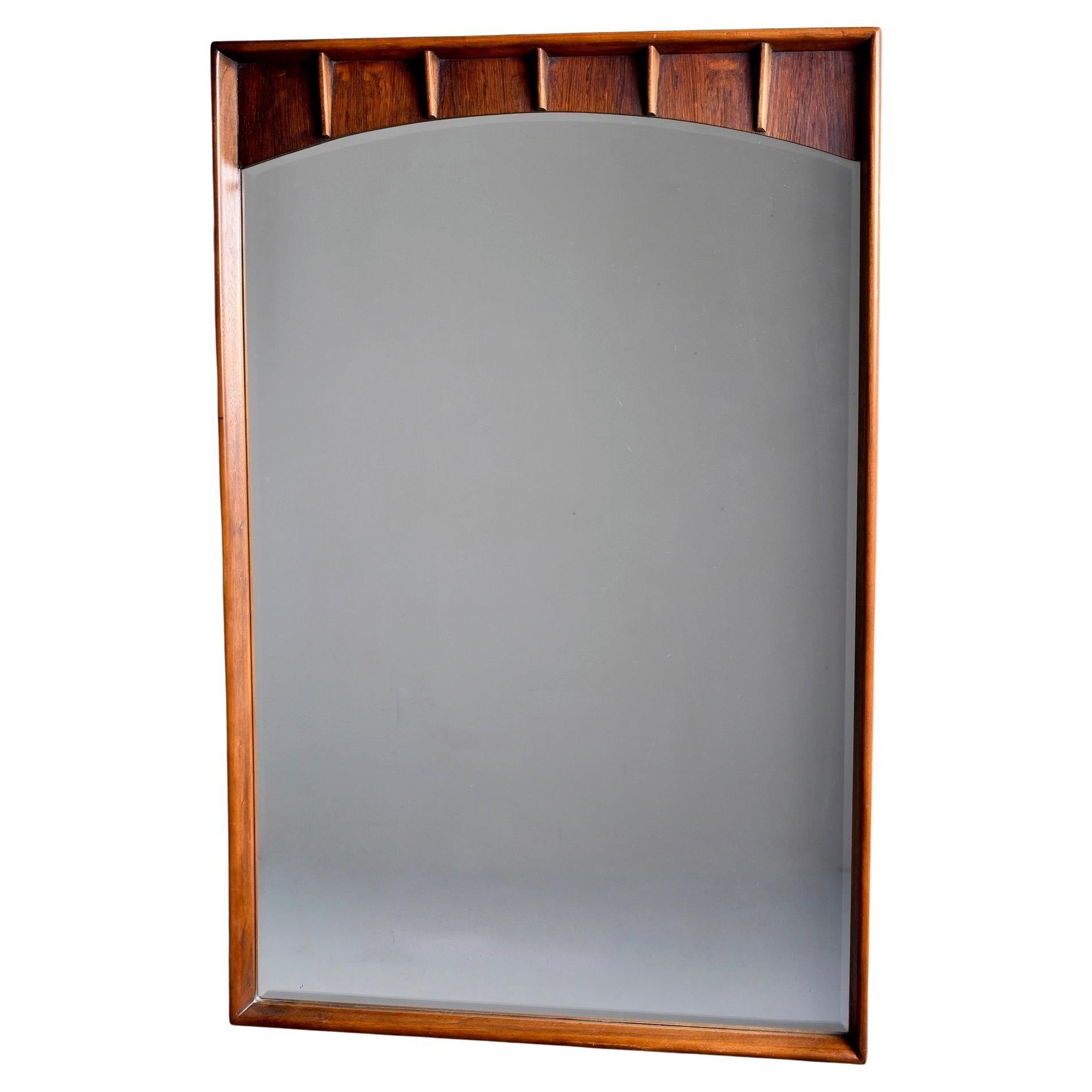 Mid Century Walnut and Pecan Framed Mirror with Beveled Edges For Sale