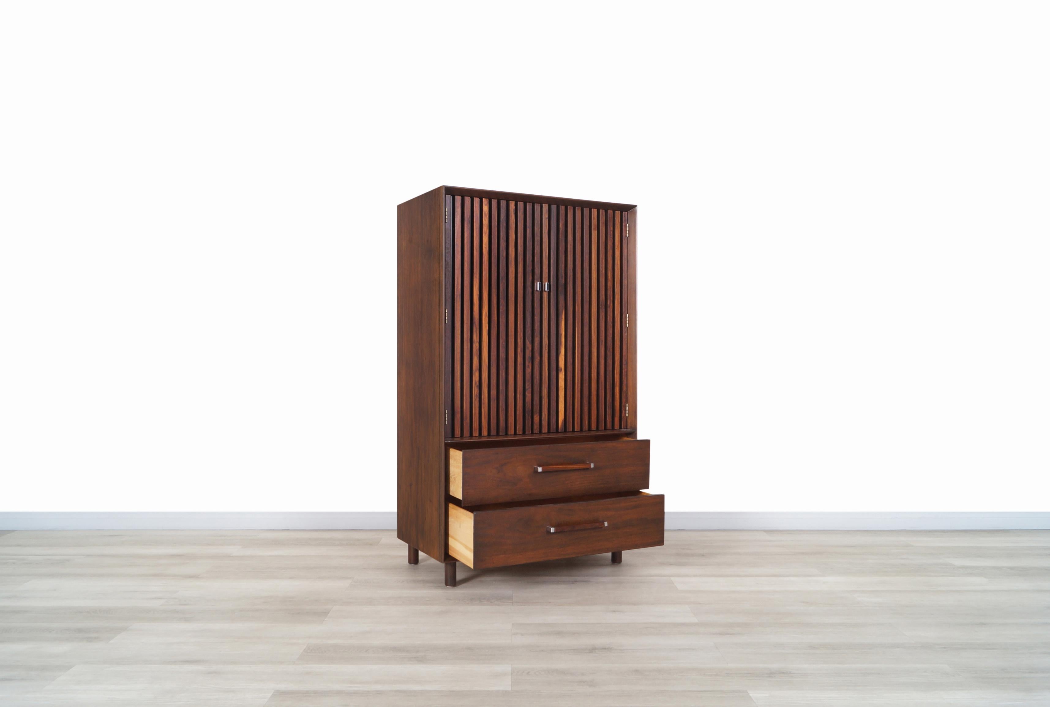 Mid Century Walnut and Rosewood Armoire by Lane In Excellent Condition In North Hollywood, CA