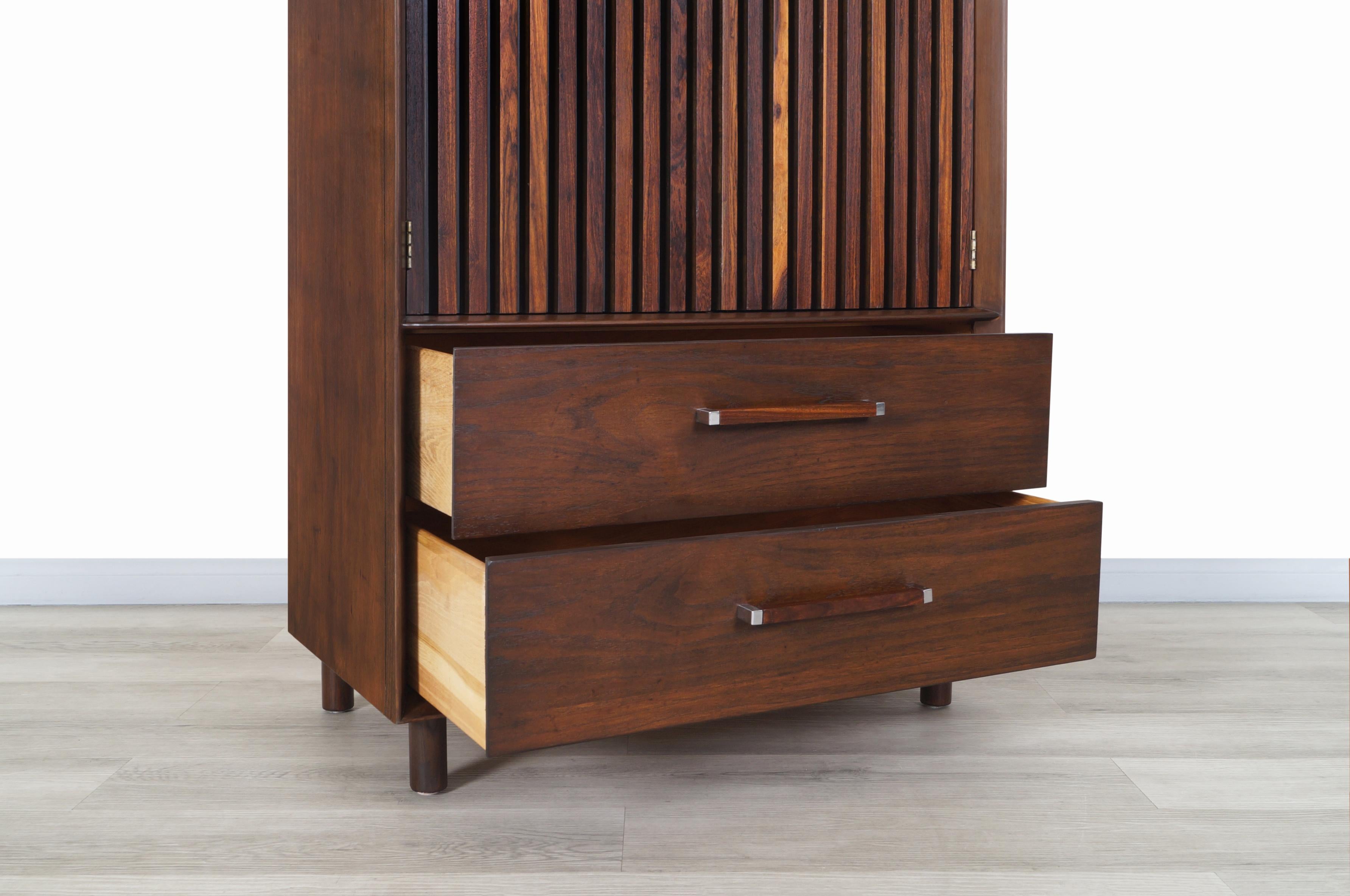 Late 20th Century Mid Century Walnut and Rosewood Armoire by Lane