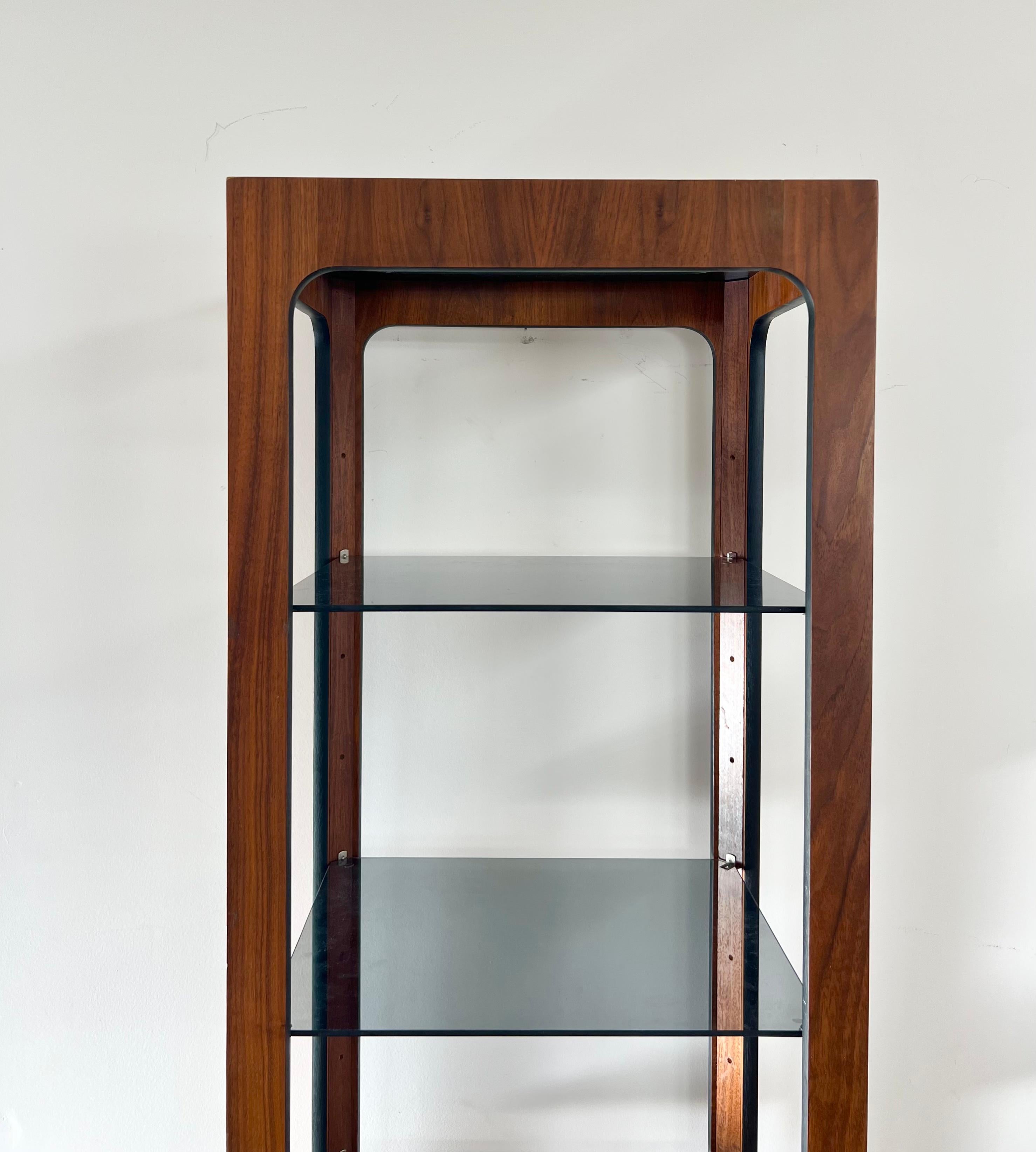 Mid Century Walnut and Smoked Glass Étagère by Lane, 1970s 9
