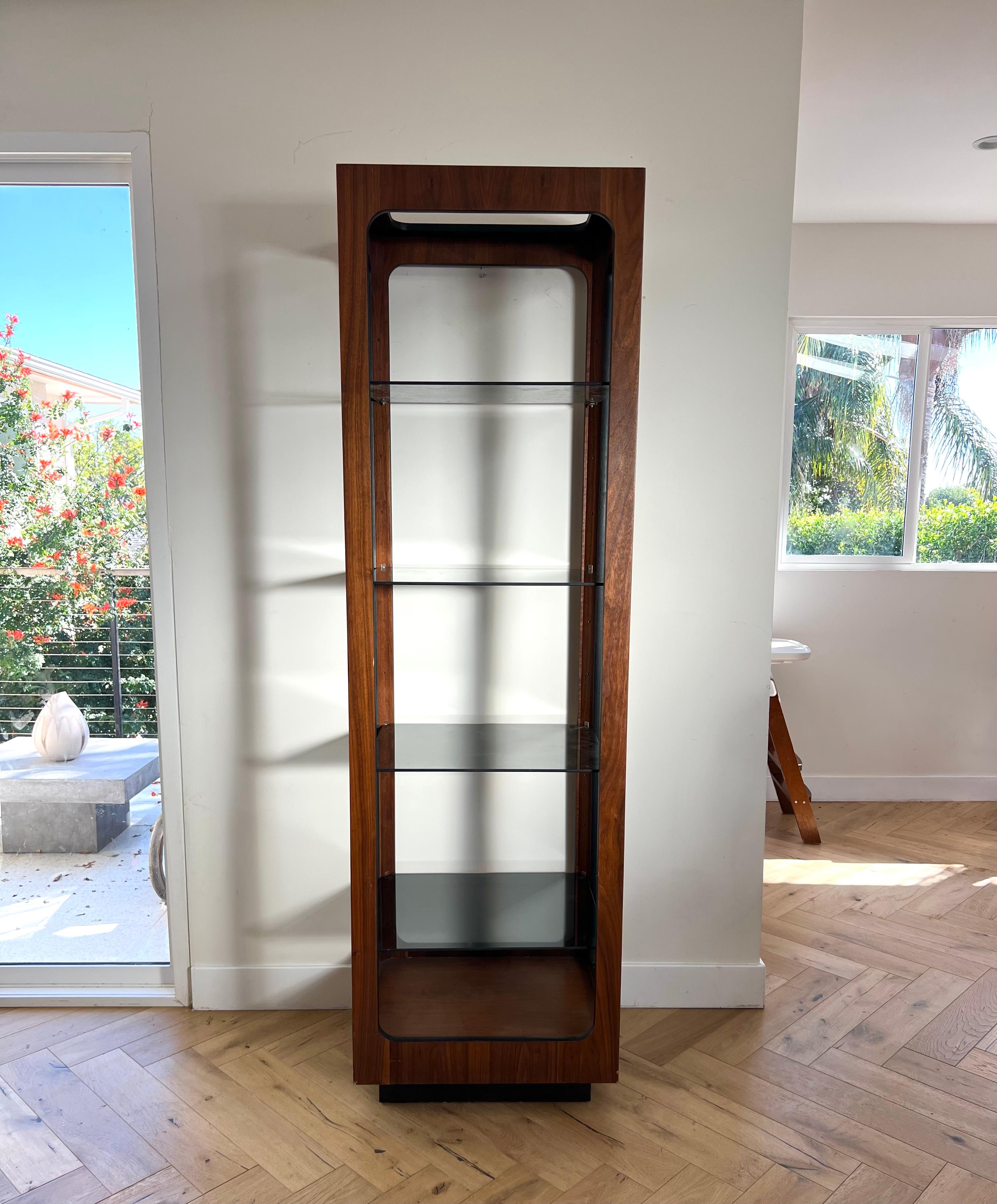 Mid Century Walnut and Smoked Glass Étagère by Lane, 1970s In Good Condition In View Park, CA